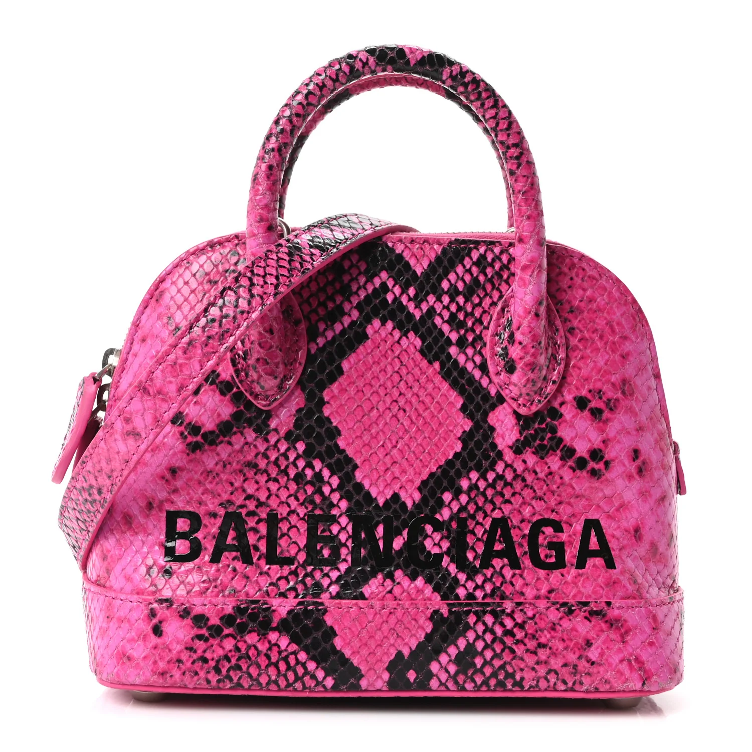 Balenciaga Calfskin Python Effect XXS Ville Top Handle Bag Fuchsia Black