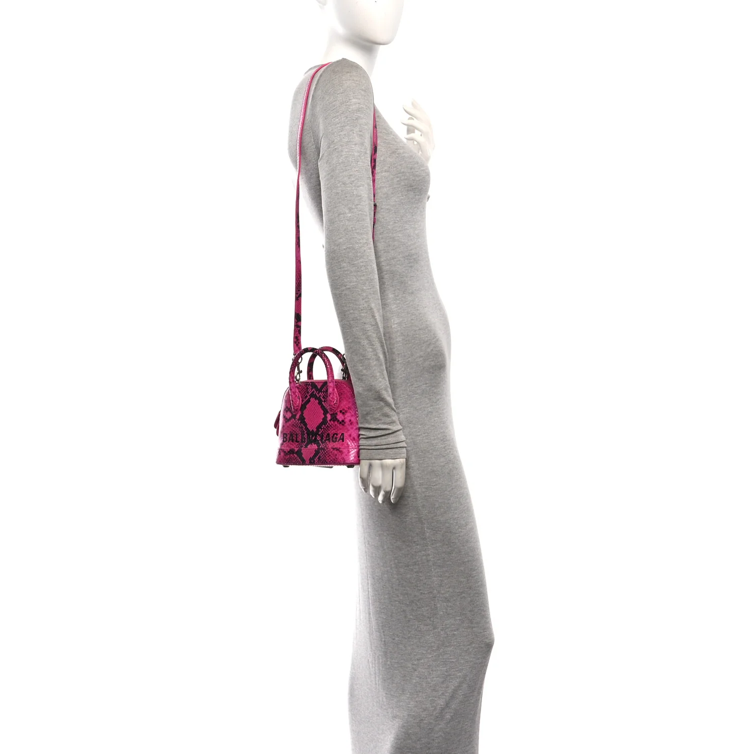 Balenciaga Calfskin Python Effect XXS Ville Top Handle Bag Fuchsia Black — view 2