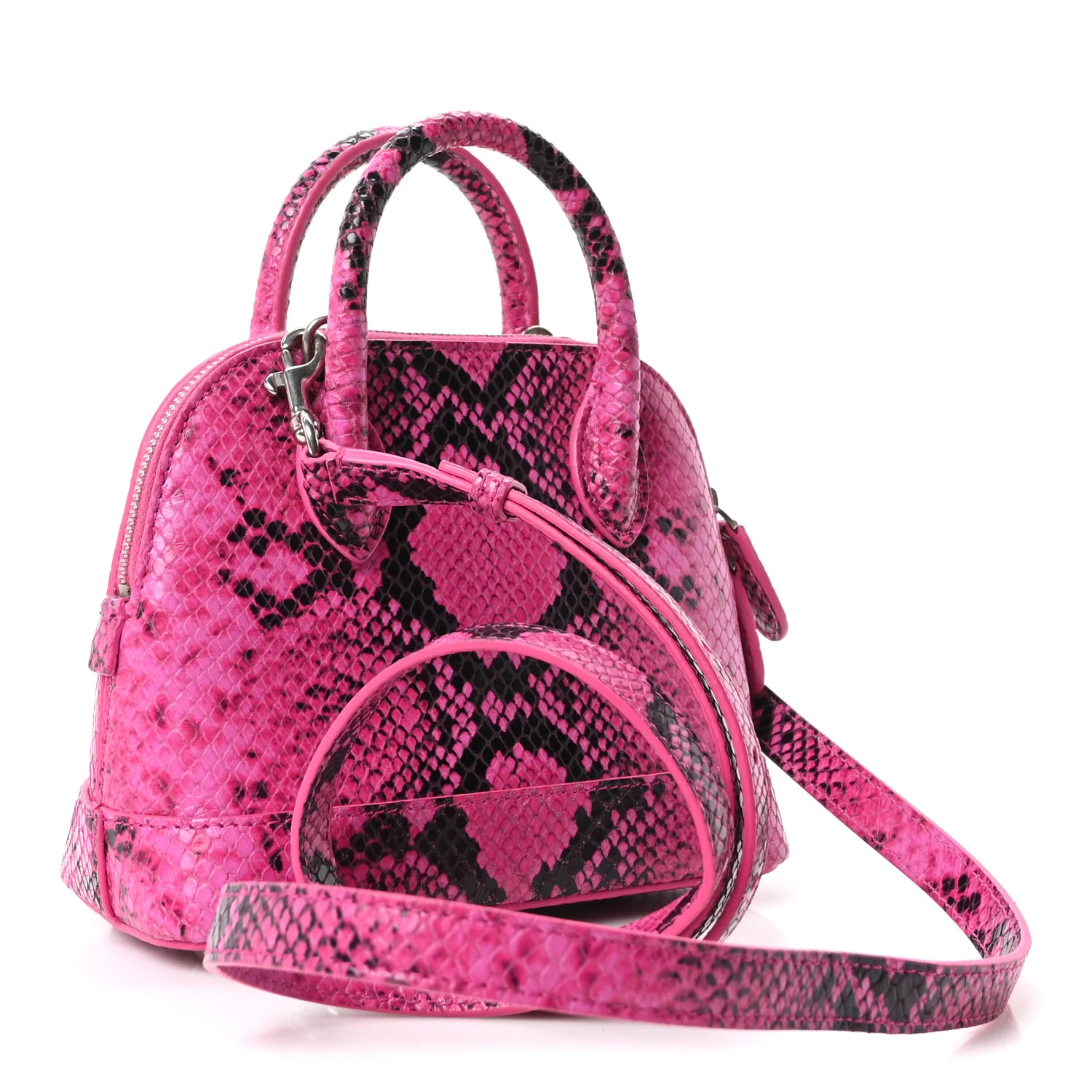Balenciaga Calfskin Python Effect XXS Ville Top Handle Bag Fuchsia Black — view 3
