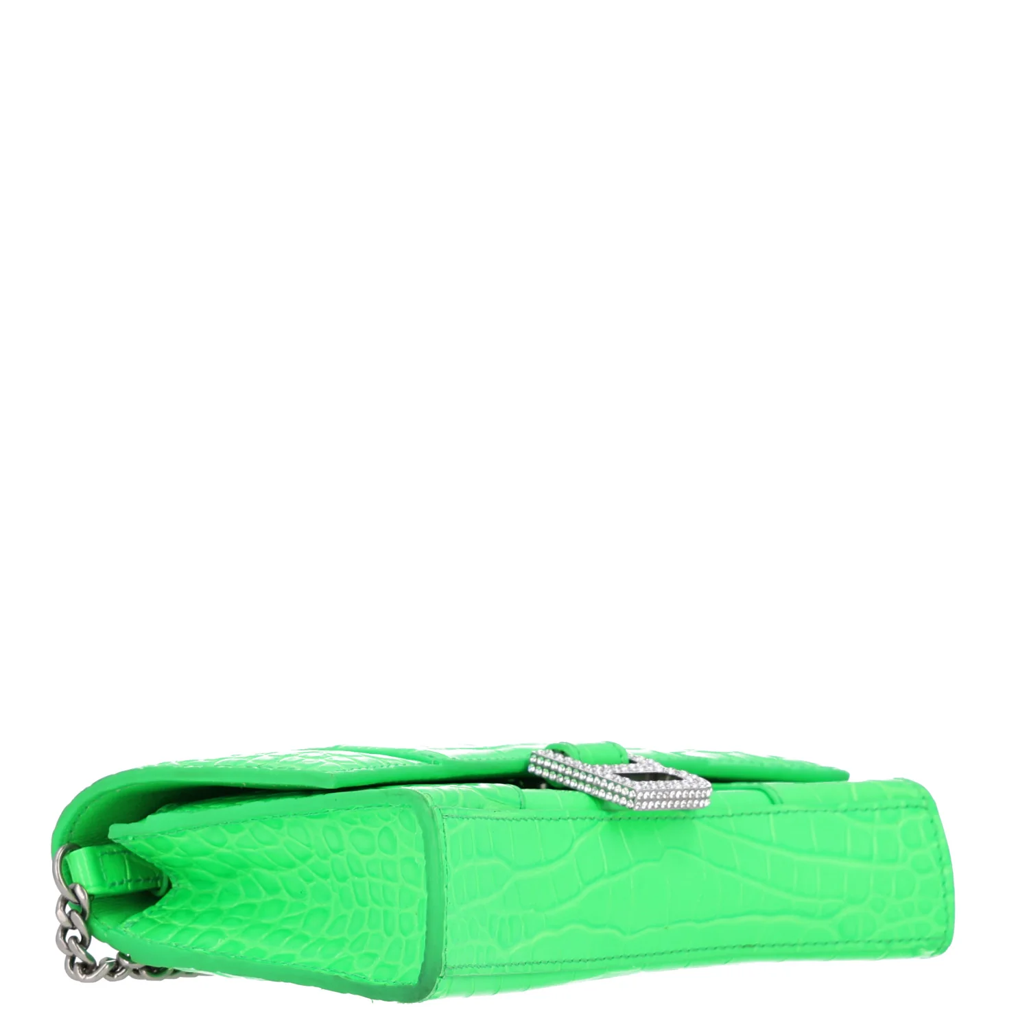 Balenciaga Shiny Calfskin Strass Crocodile Embossed Hourglass Chain Bag Fluo Green — view 4