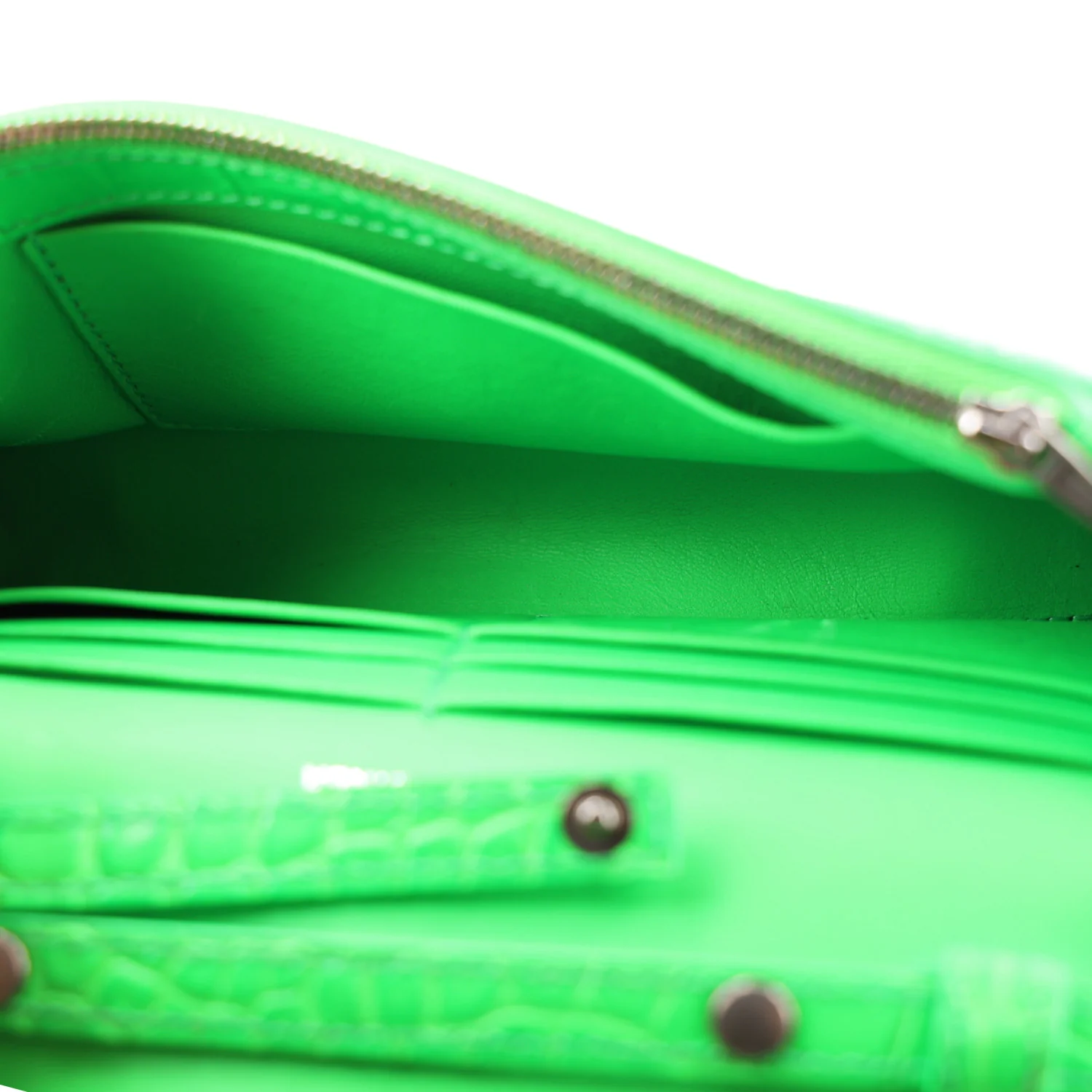 Balenciaga Shiny Calfskin Strass Crocodile Embossed Hourglass Chain Bag Fluo Green — view 5