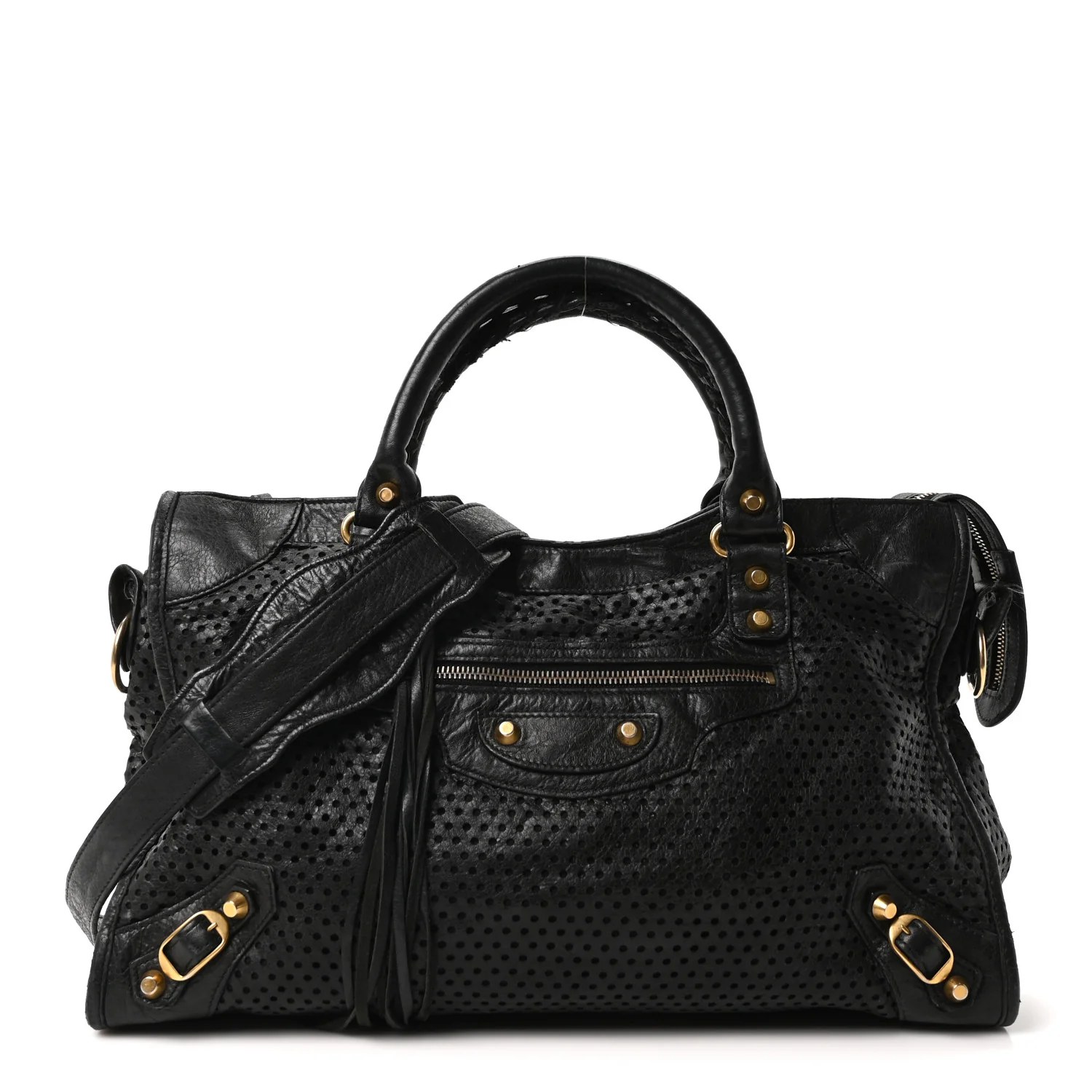 Balenciaga Agneau Laser Cut Cross Classic Gold Hardware City Black