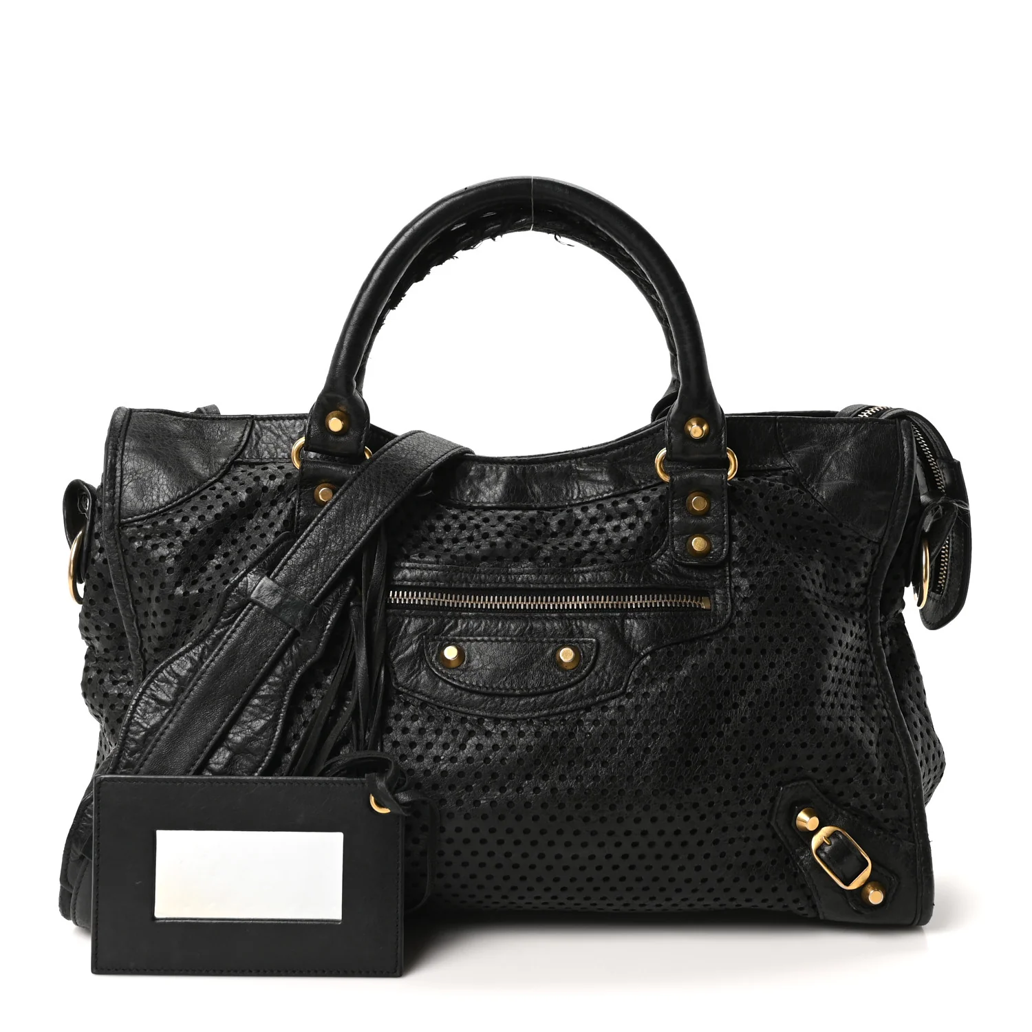 Balenciaga Agneau Laser Cut Cross Classic Gold Hardware City Black — view 4