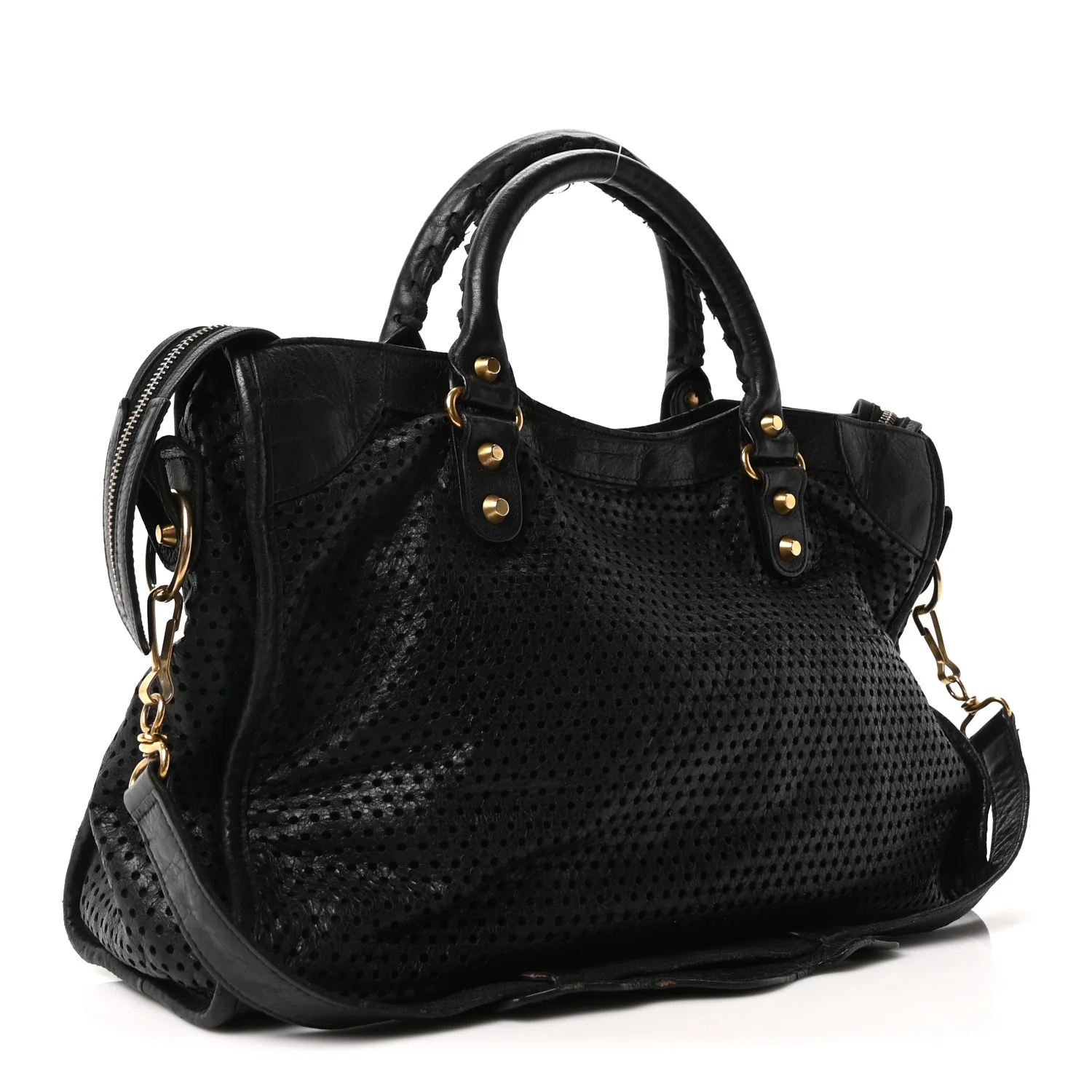 Balenciaga Agneau Laser Cut Cross Classic Gold Hardware City Black — view 5