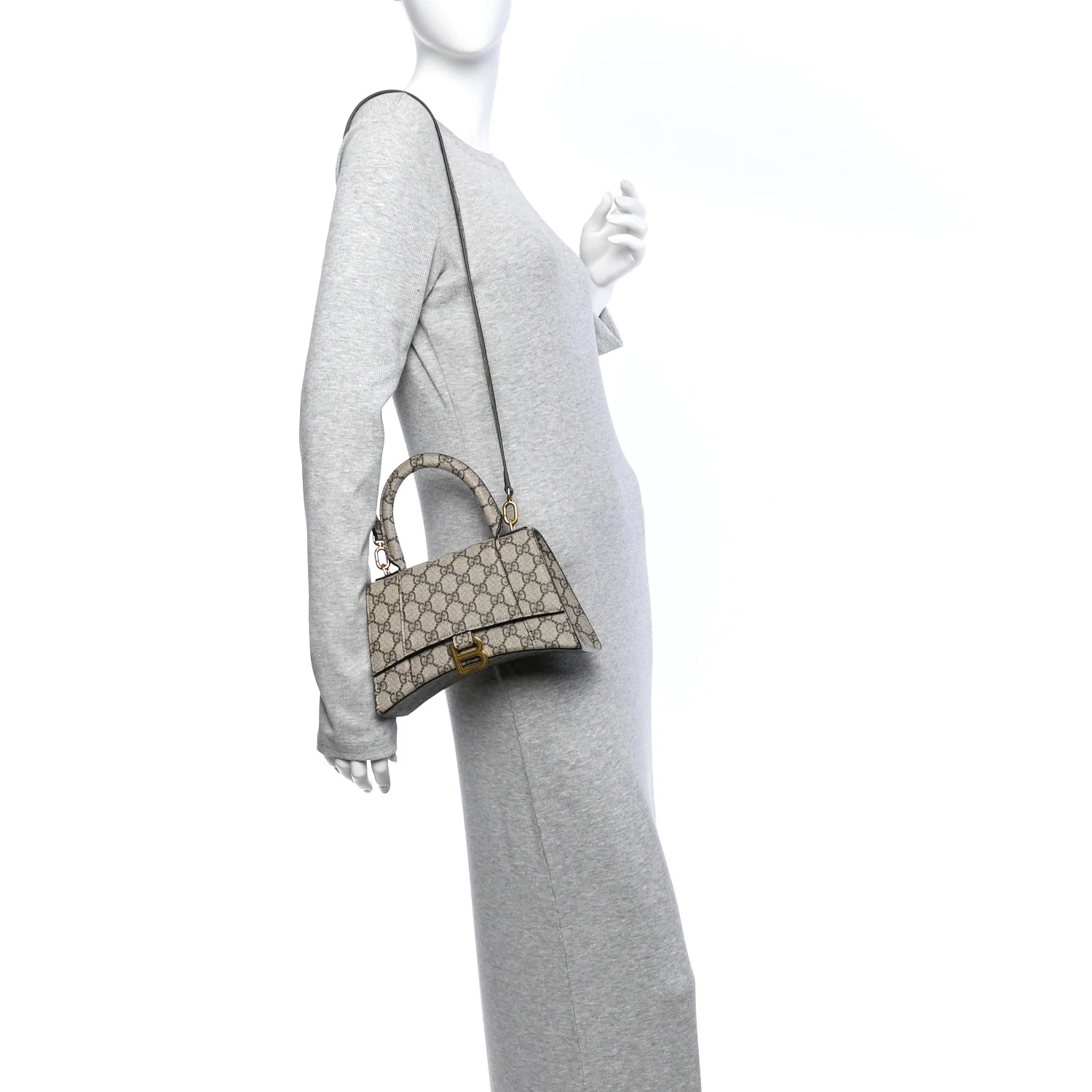 Balenciaga X GUCCI GG Supreme Monogram Small Hourglass Top Handle Bag Beige Ebony — view 2