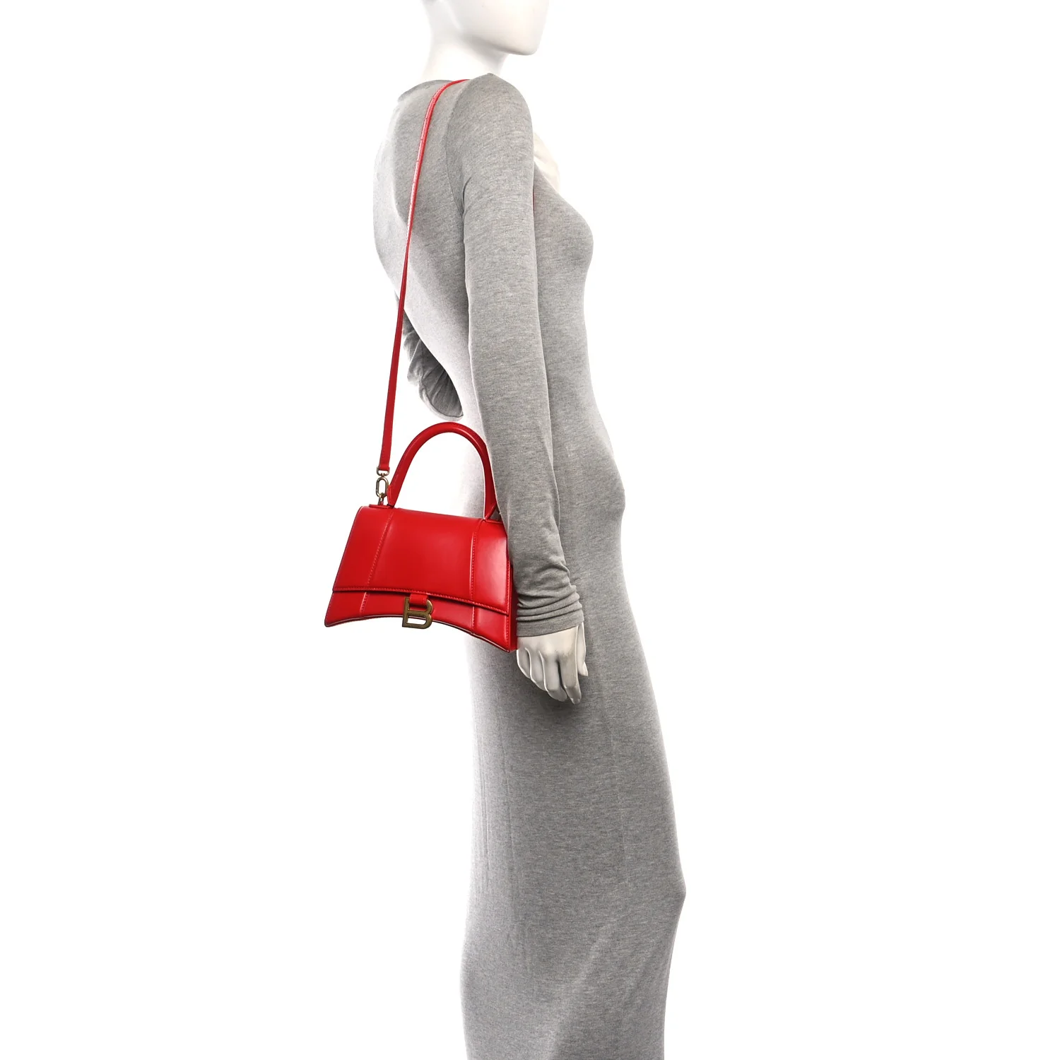 Balenciaga Shiny Box Calfskin Small Hourglass Top Handle Bag Bright Red — view 2