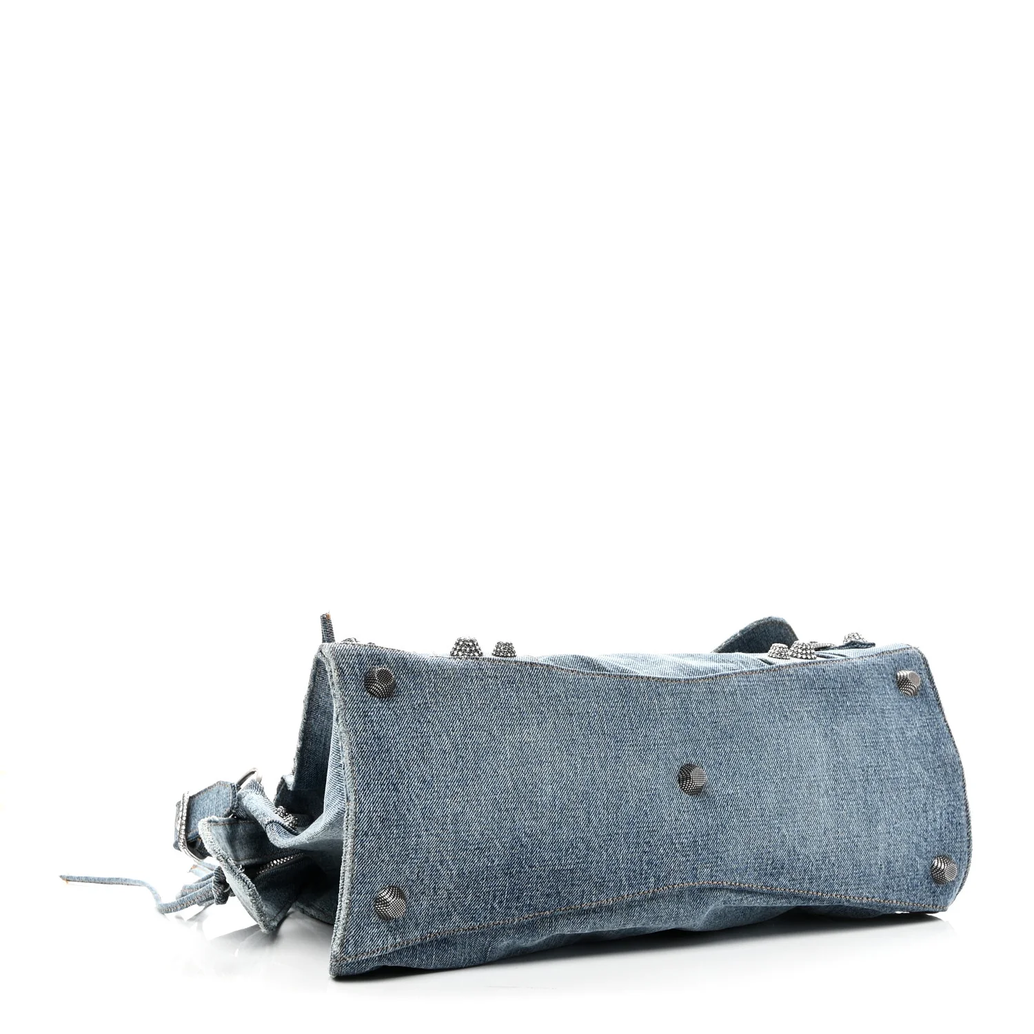 Balenciaga Washed Frayed Denim Crystal Neo Cagole City Handbag Blue — view 5
