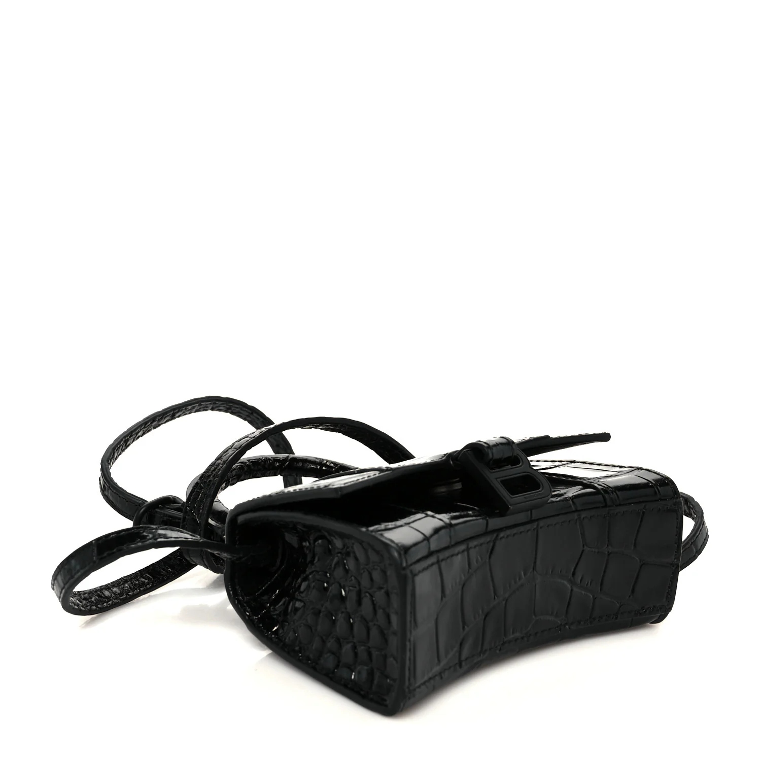 Balenciaga Shiny Calfskin Monochrome Crocodile Embossed Hourglass Top Handle Bag Mini Black — view 4