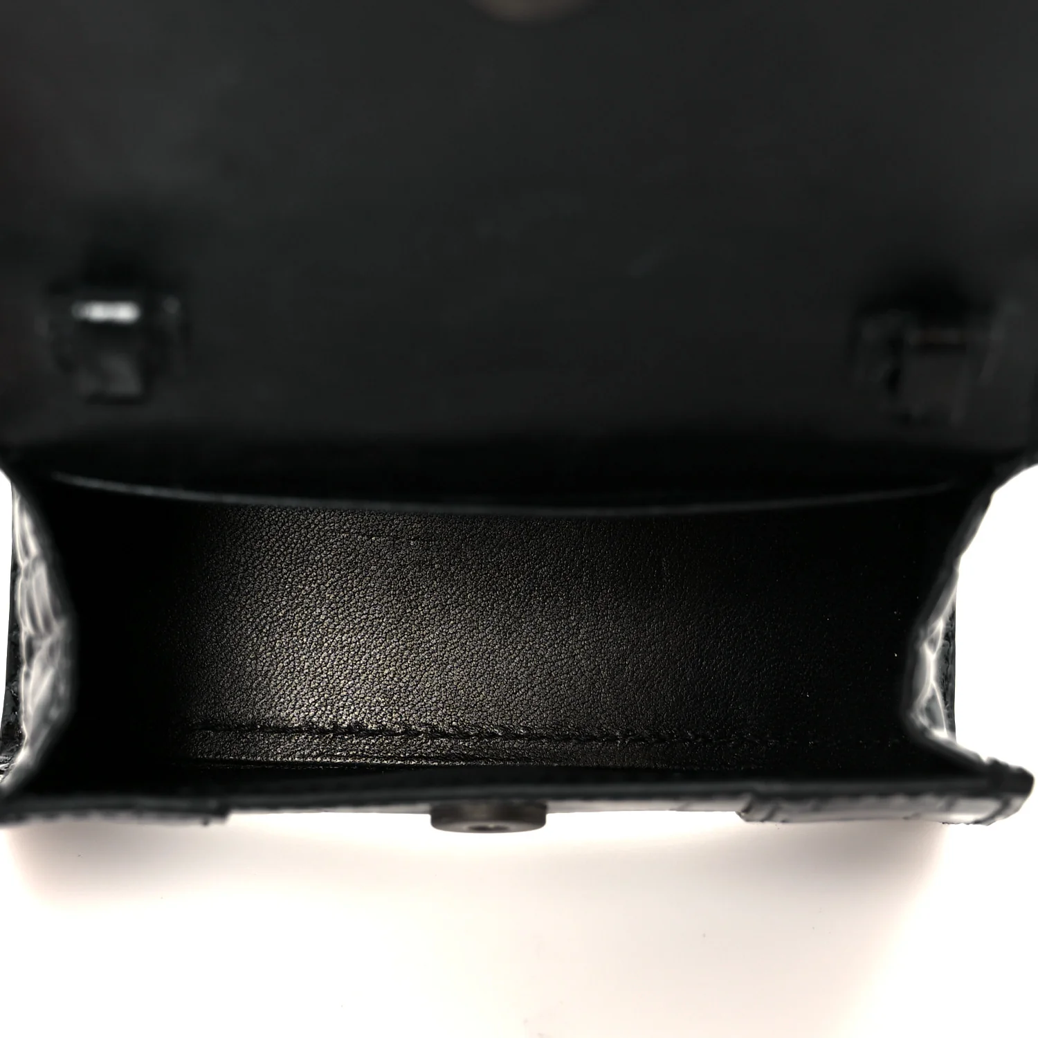 Balenciaga Shiny Calfskin Monochrome Crocodile Embossed Hourglass Top Handle Bag Mini Black — view 5