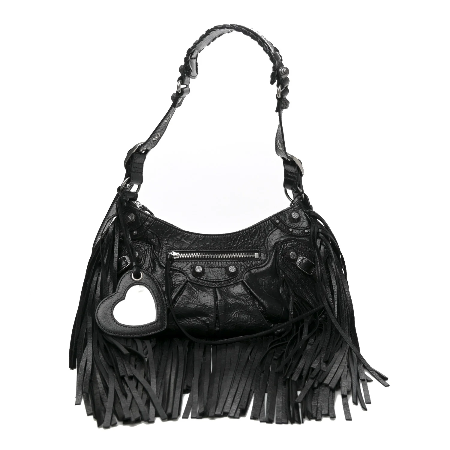 Balenciaga Agneau Arena Small Le Cagole Fringe Shoulder Bag Black
