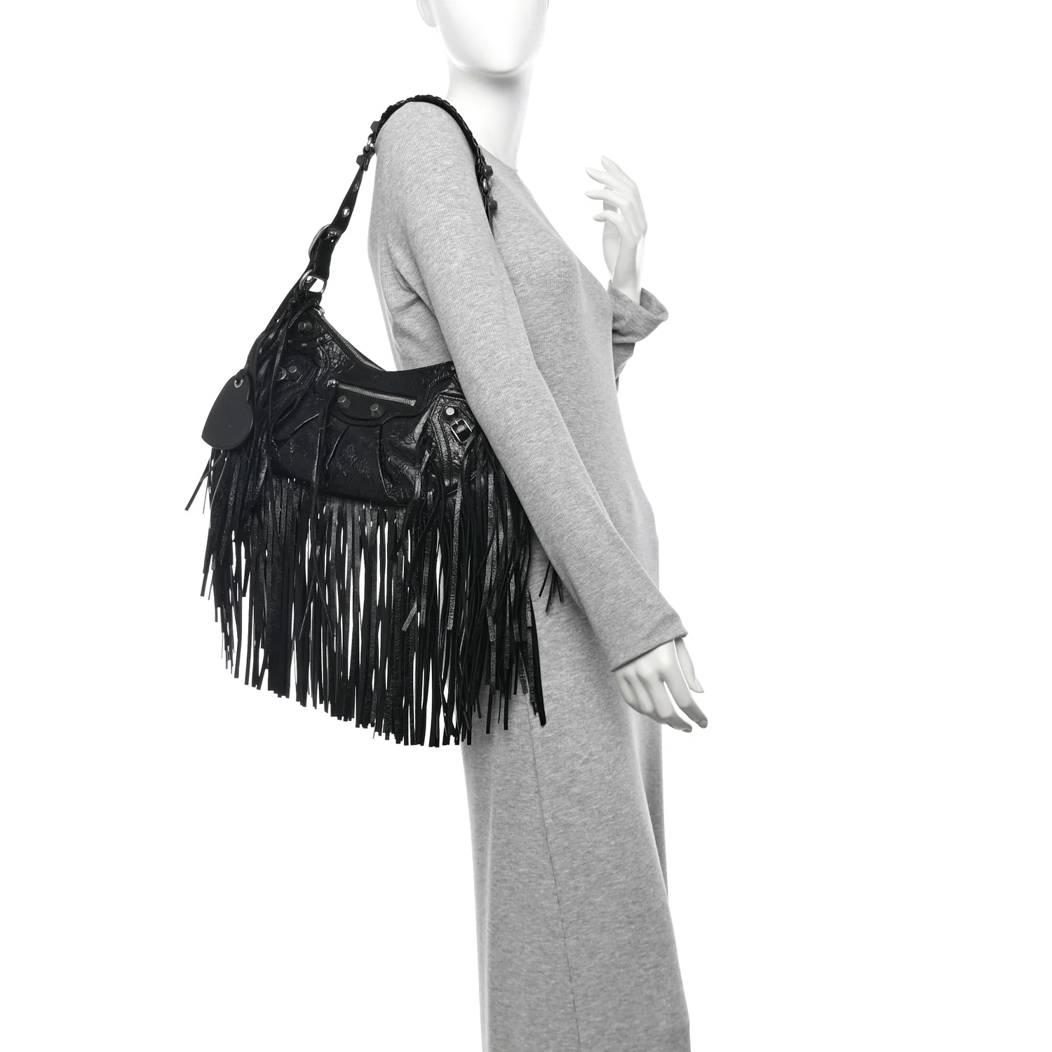 Balenciaga Agneau Arena Small Le Cagole Fringe Shoulder Bag Black — view 2