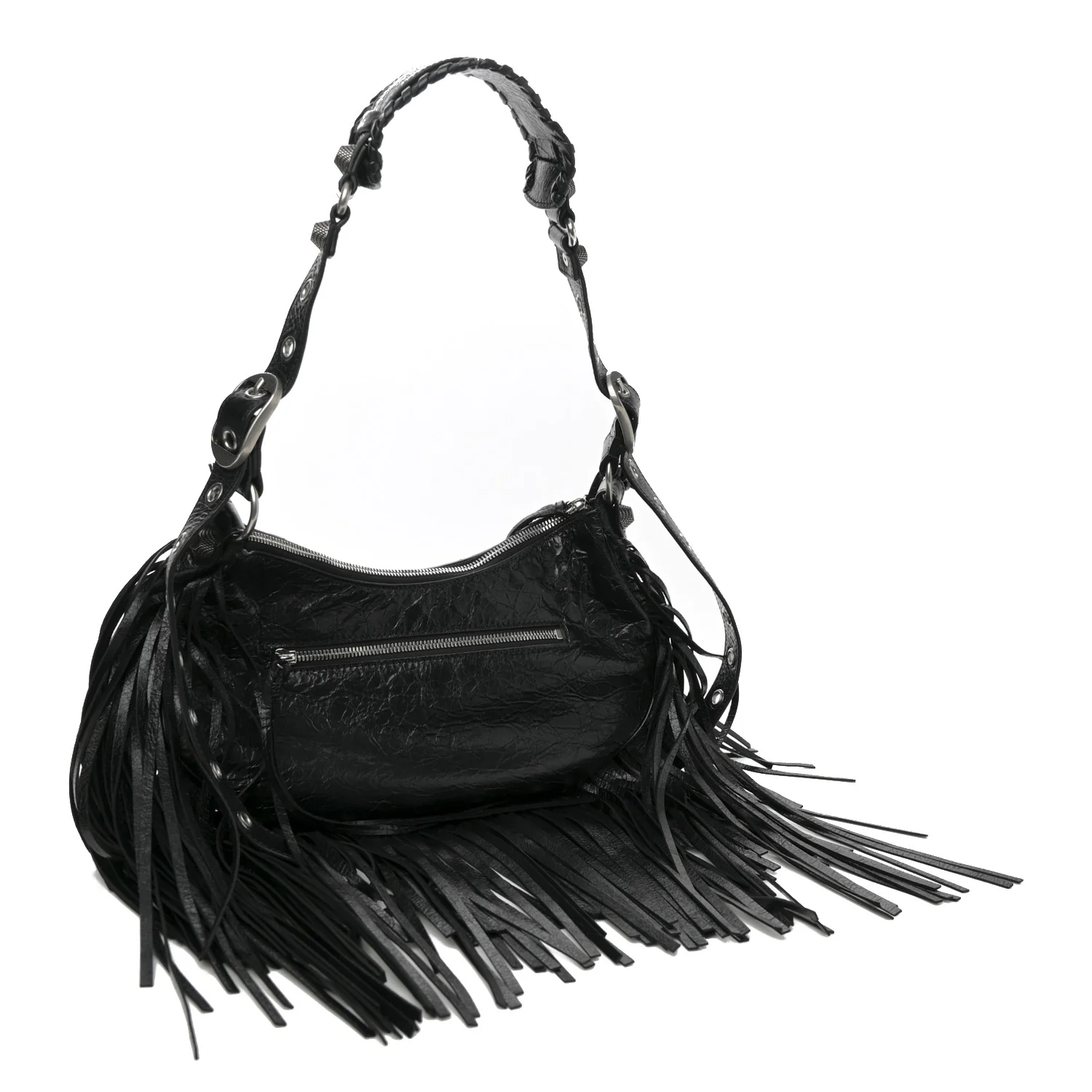 Balenciaga Agneau Arena Small Le Cagole Fringe Shoulder Bag Black — view 3