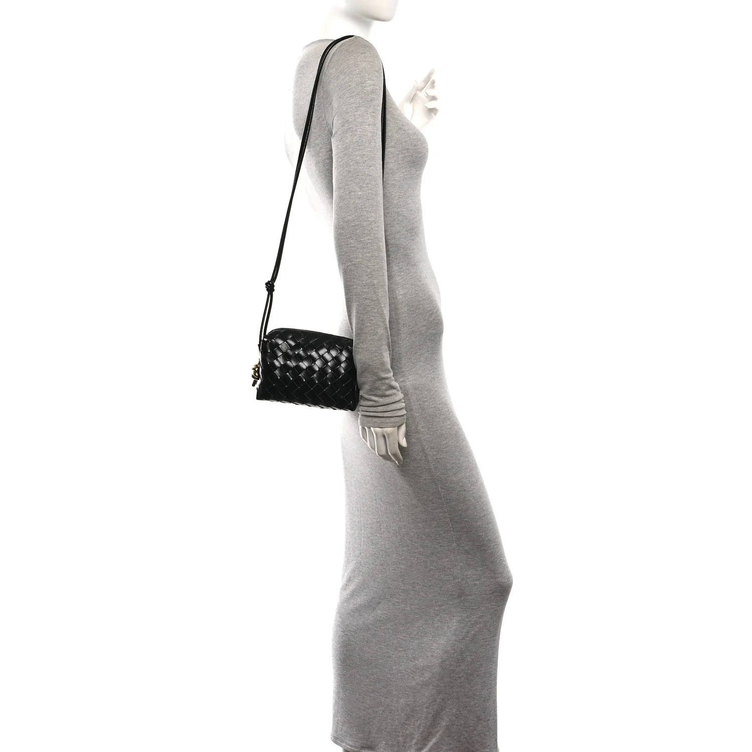 Bottega Veneta Polished Nappa Intrecciato Metallic Knot Mini Loop Camera Bag Black — view 2