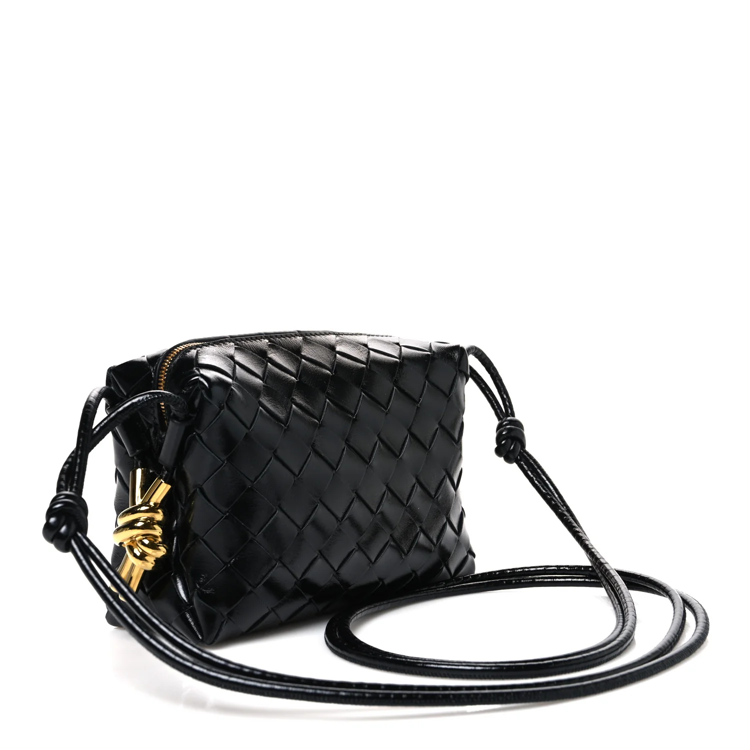 Bottega Veneta Polished Nappa Intrecciato Metallic Knot Mini Loop Camera Bag Black — view 3