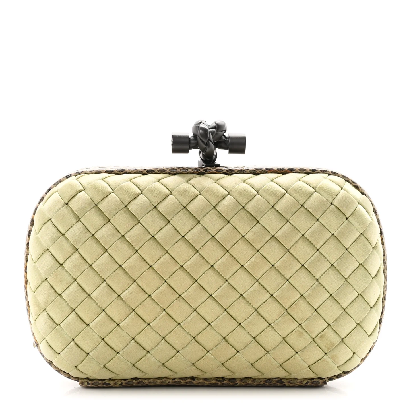 Bottega Veneta Satin Intreccio Impero Ayers Knot Clutch Green