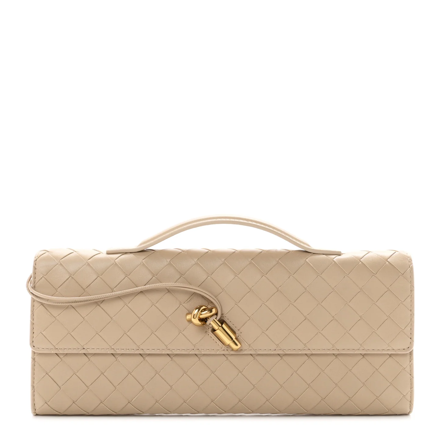 Bottega Veneta Nappa Intrecciato Long Andiamo Top Handle Clutch Ecru