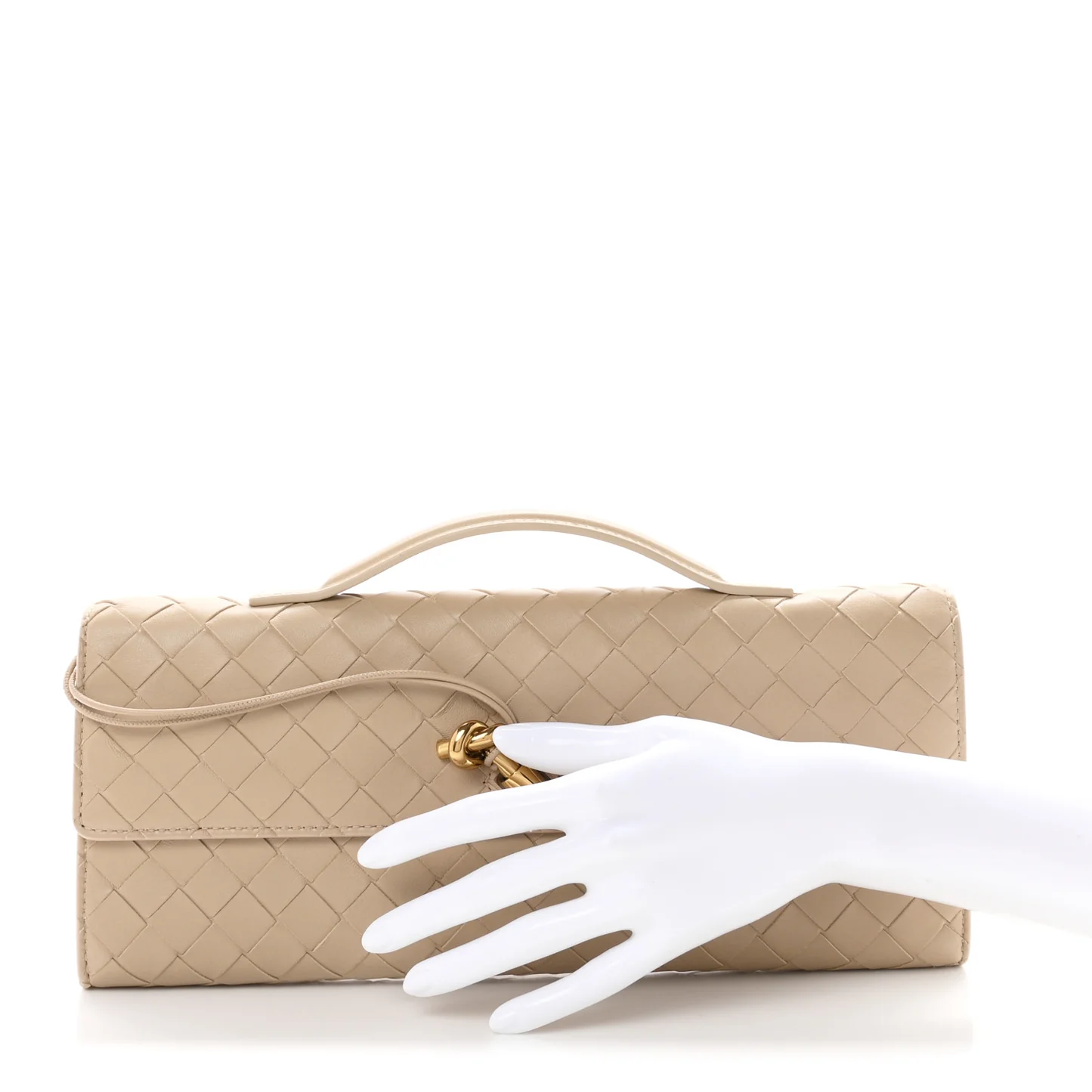 Bottega Veneta Nappa Intrecciato Long Andiamo Top Handle Clutch Ecru — view 2