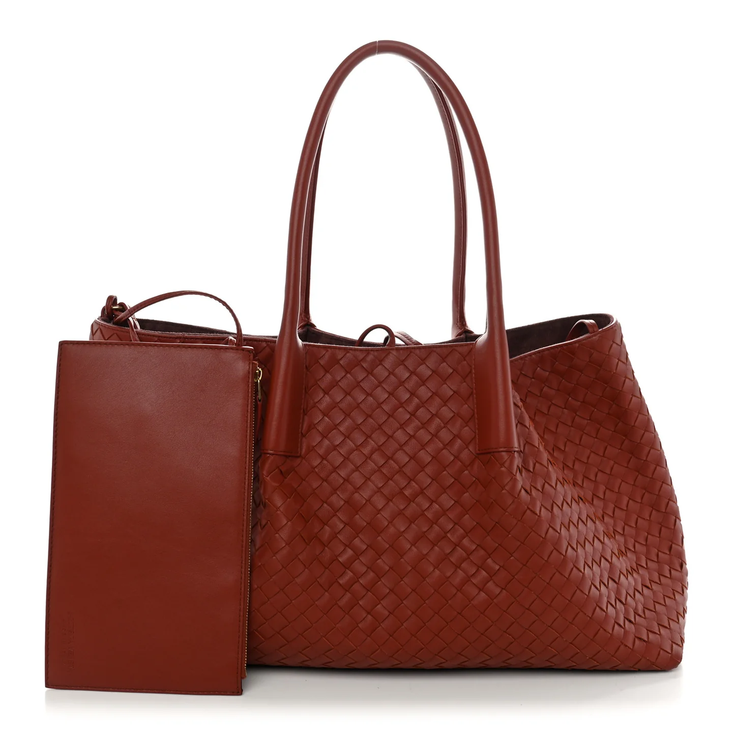 Bottega Veneta Calfskin Intrecciato Large Pinacoteca Reversible Tote Rust Deep Mahogany