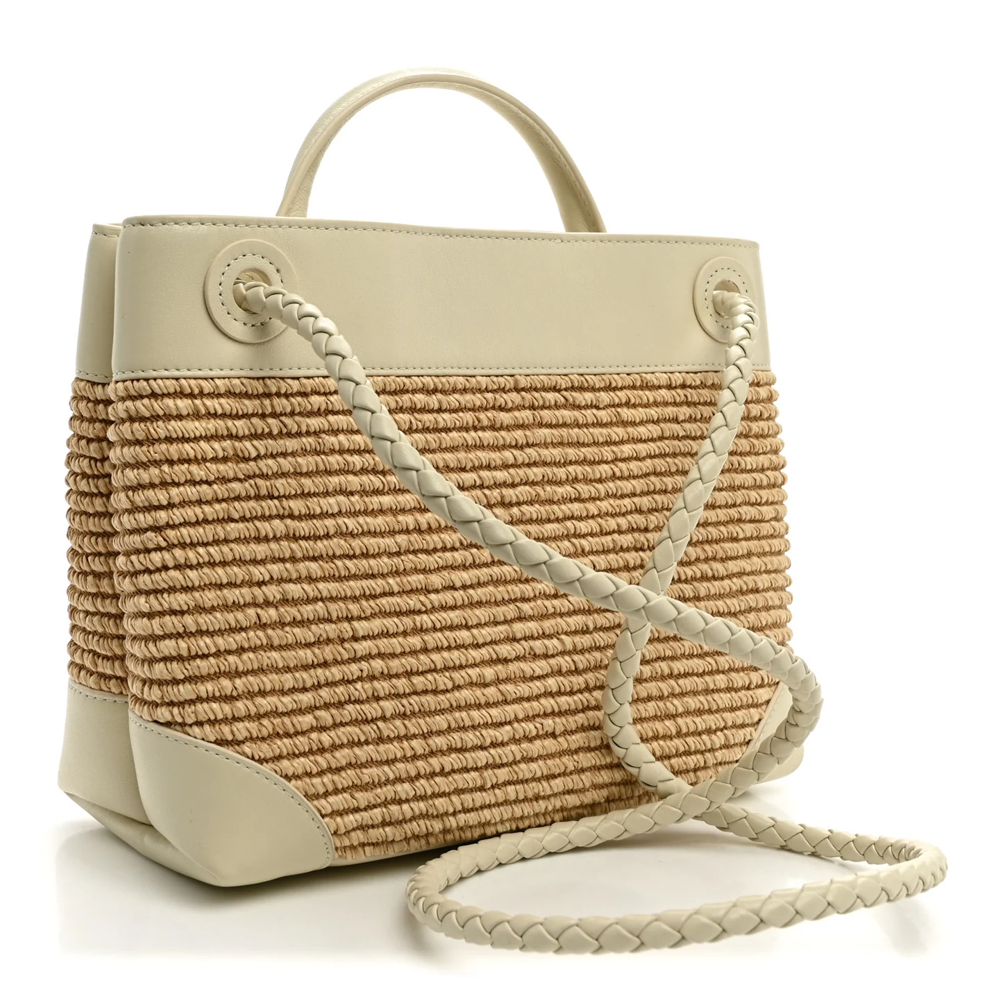 Bottega Veneta Raffia Calfskin Small Andiamo Shoulder Bag Sea Salt Natural — view 2