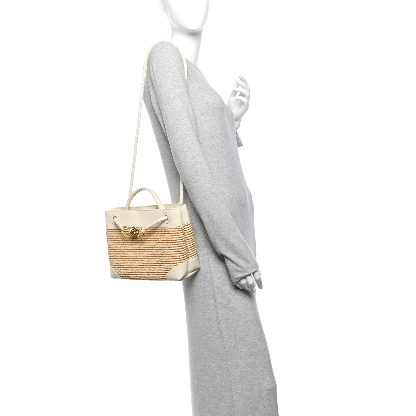 Bottega Veneta Raffia Calfskin Small Andiamo Shoulder Bag Sea Salt Natural — view 3