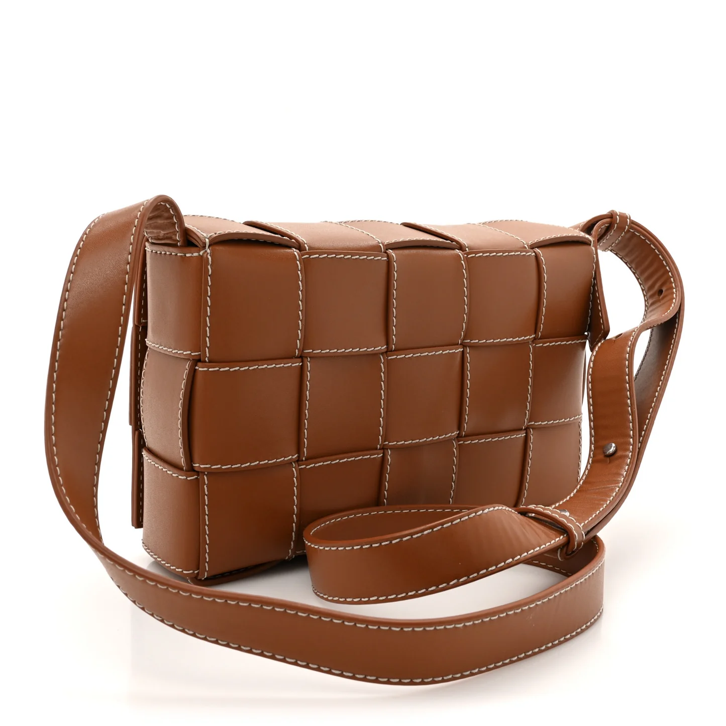Bottega Veneta Lambskin Maxi Intrecciato Edge Stitch Cassette Crossbody Bag Wood