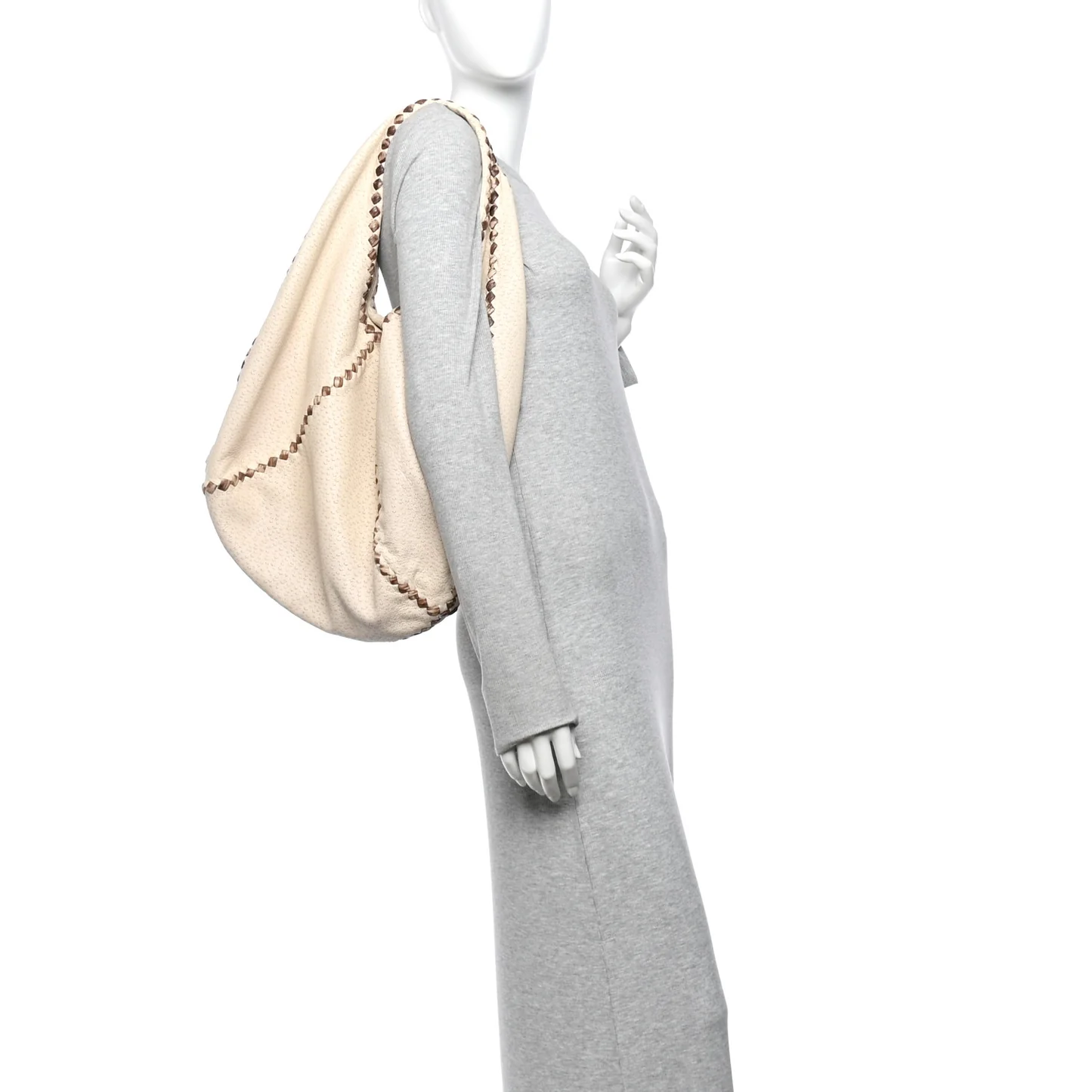 Bottega Veneta Cervo Deerskin Perforated Pekary Hobo Cream — view 3