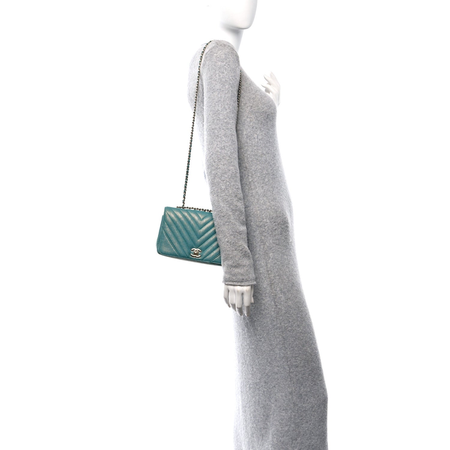 Caviar Chevron Quilted Small Statement Flap Turqouise — view 2