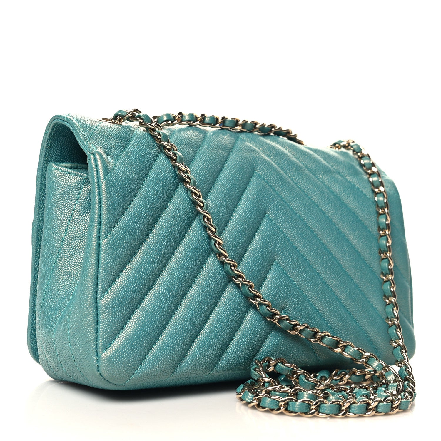 Caviar Chevron Quilted Small Statement Flap Turqouise — view 3