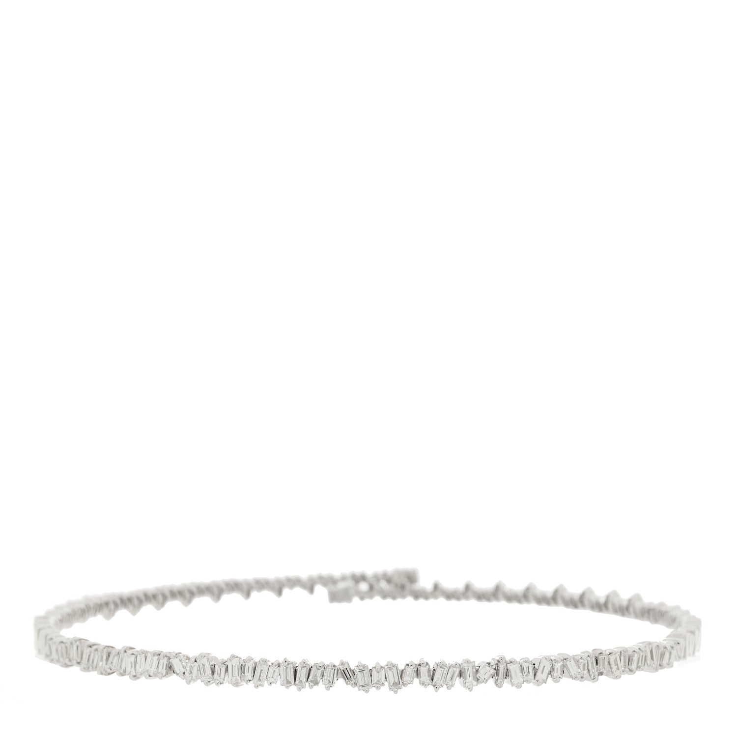 18K White Gold Diamond Classic Half Baguette Choker Necklace