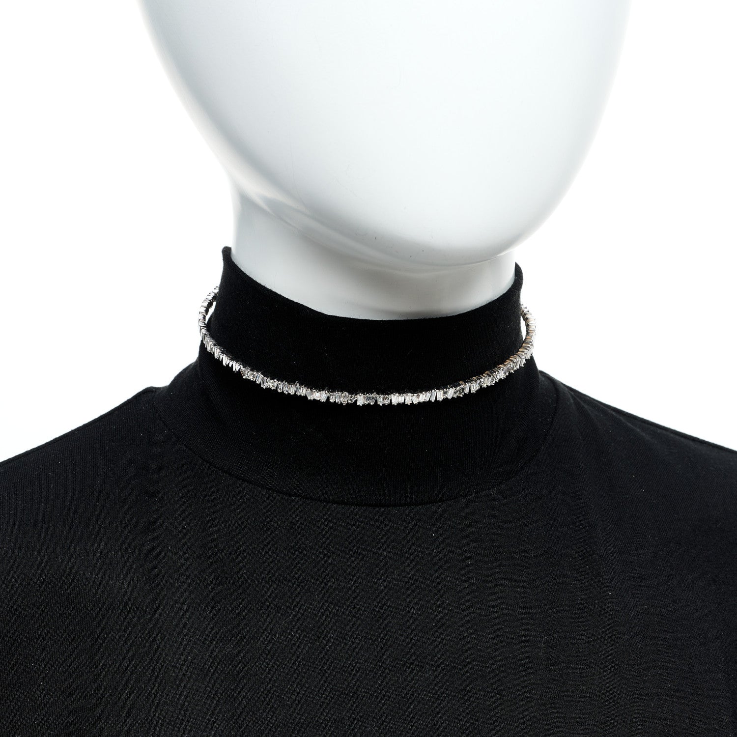 18K White Gold Diamond Classic Half Baguette Choker Necklace — view 2