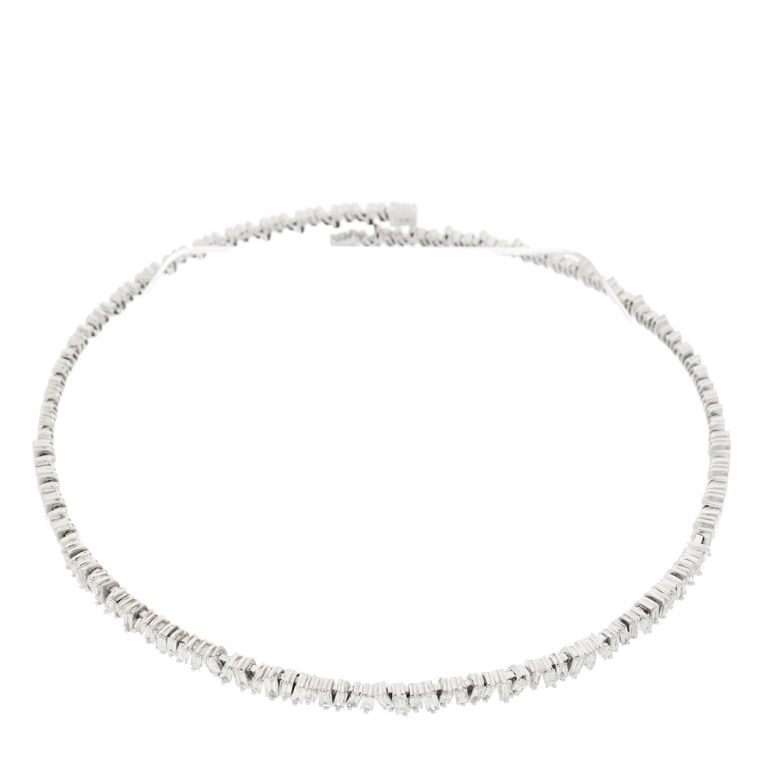 18K White Gold Diamond Classic Half Baguette Choker Necklace — view 3