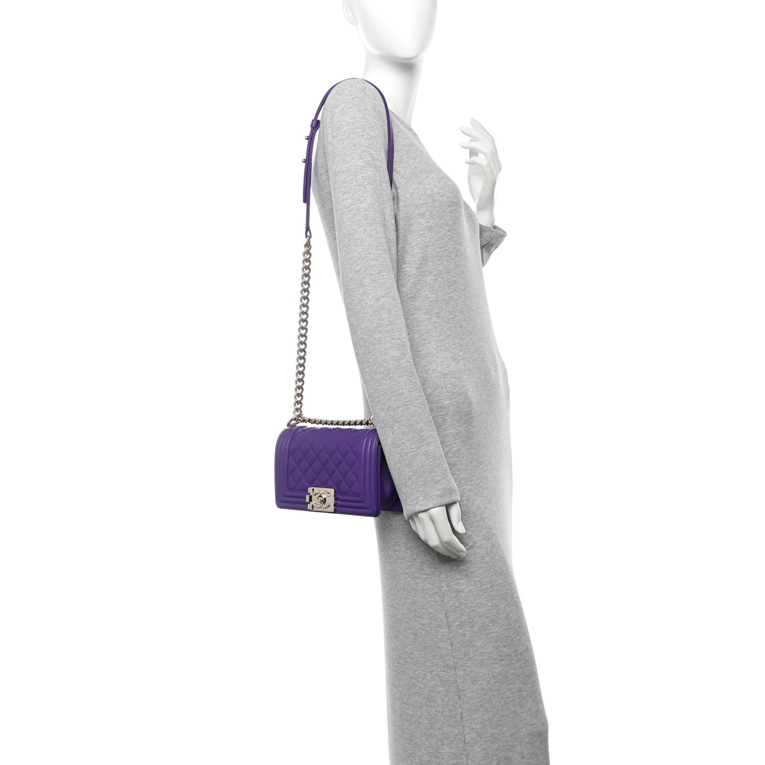 Calfskin Quilted Small Boy Flap Purple — view 2