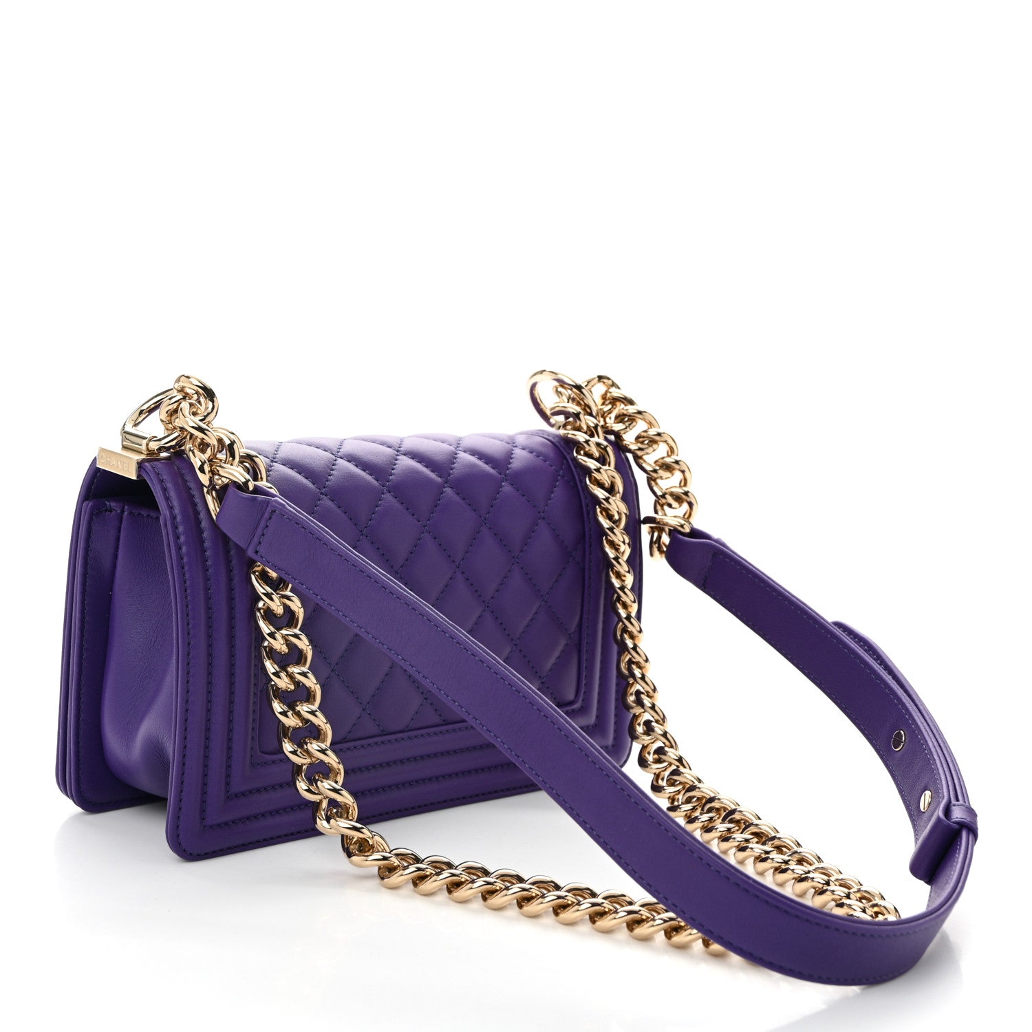 Calfskin Quilted Small Boy Flap Purple — view 3