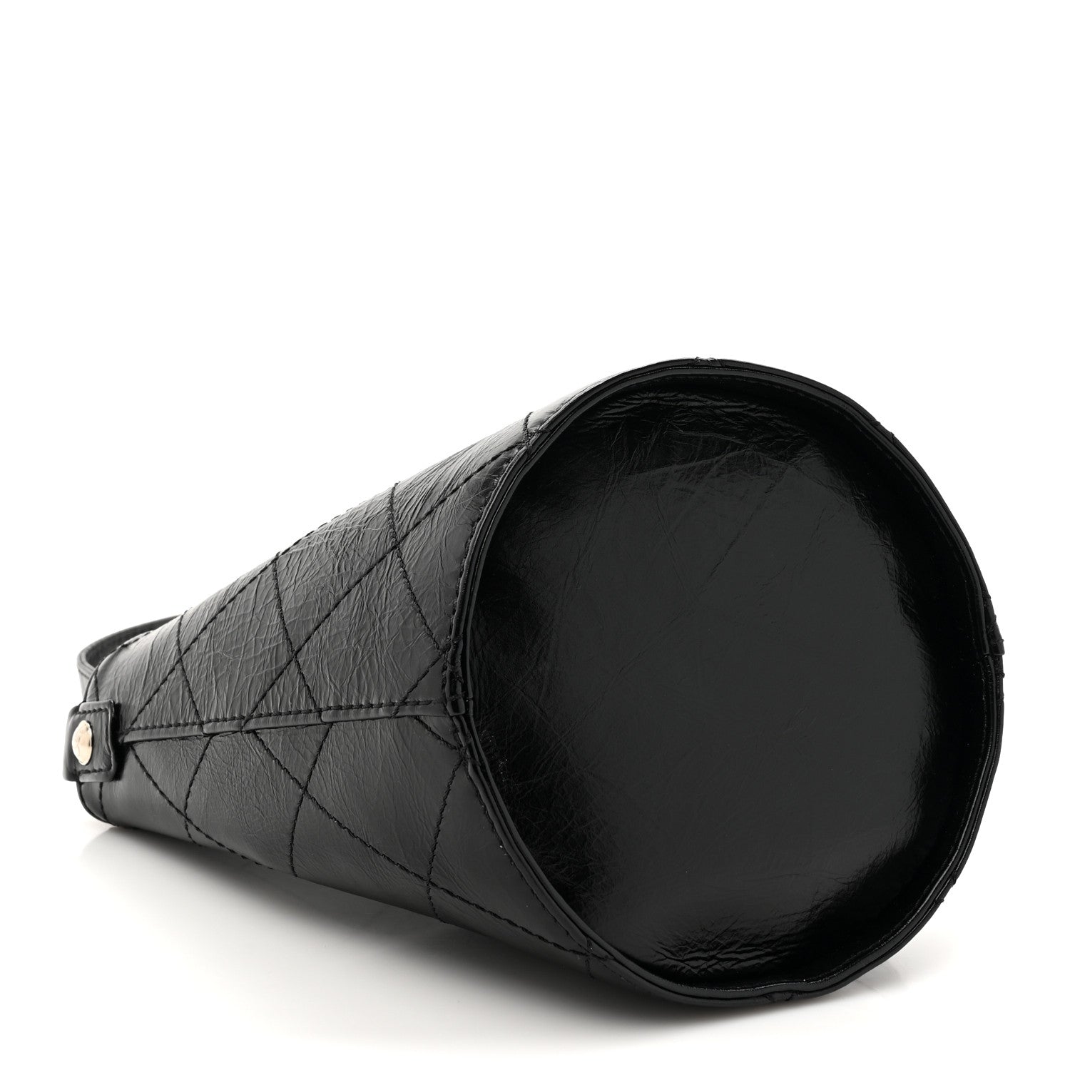 Crumpled Calfskin Quilted Chain Drawstring Bucket Bag Black — view 4