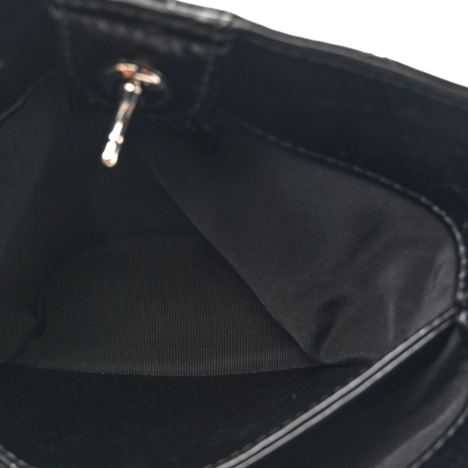 Crumpled Calfskin Quilted Chain Drawstring Bucket Bag Black — view 5