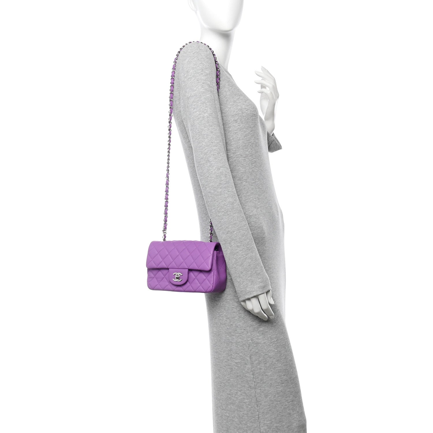 Lambskin Quilted Mini Rectangular Flap Purple — view 2