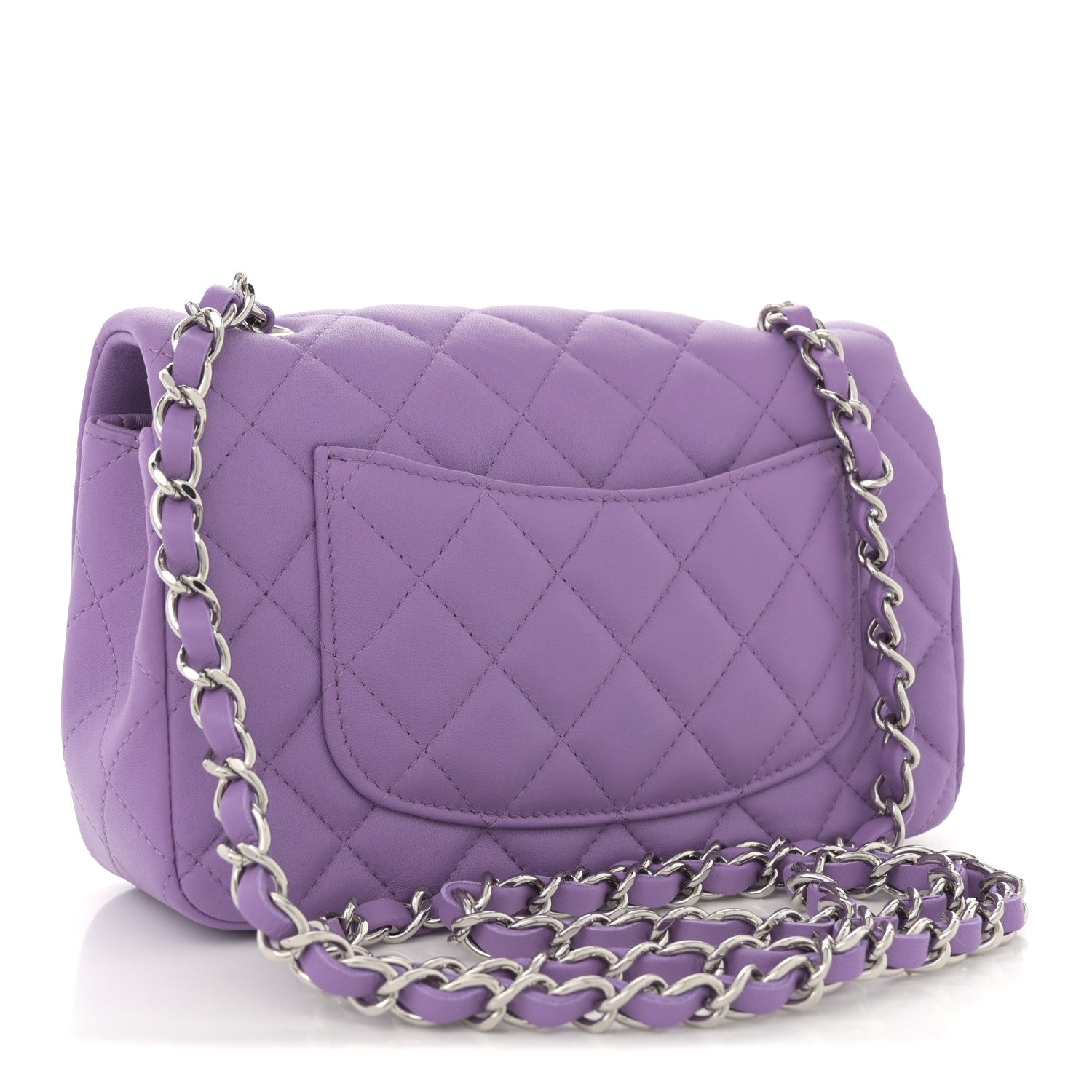 Lambskin Quilted Mini Rectangular Flap Purple — view 3