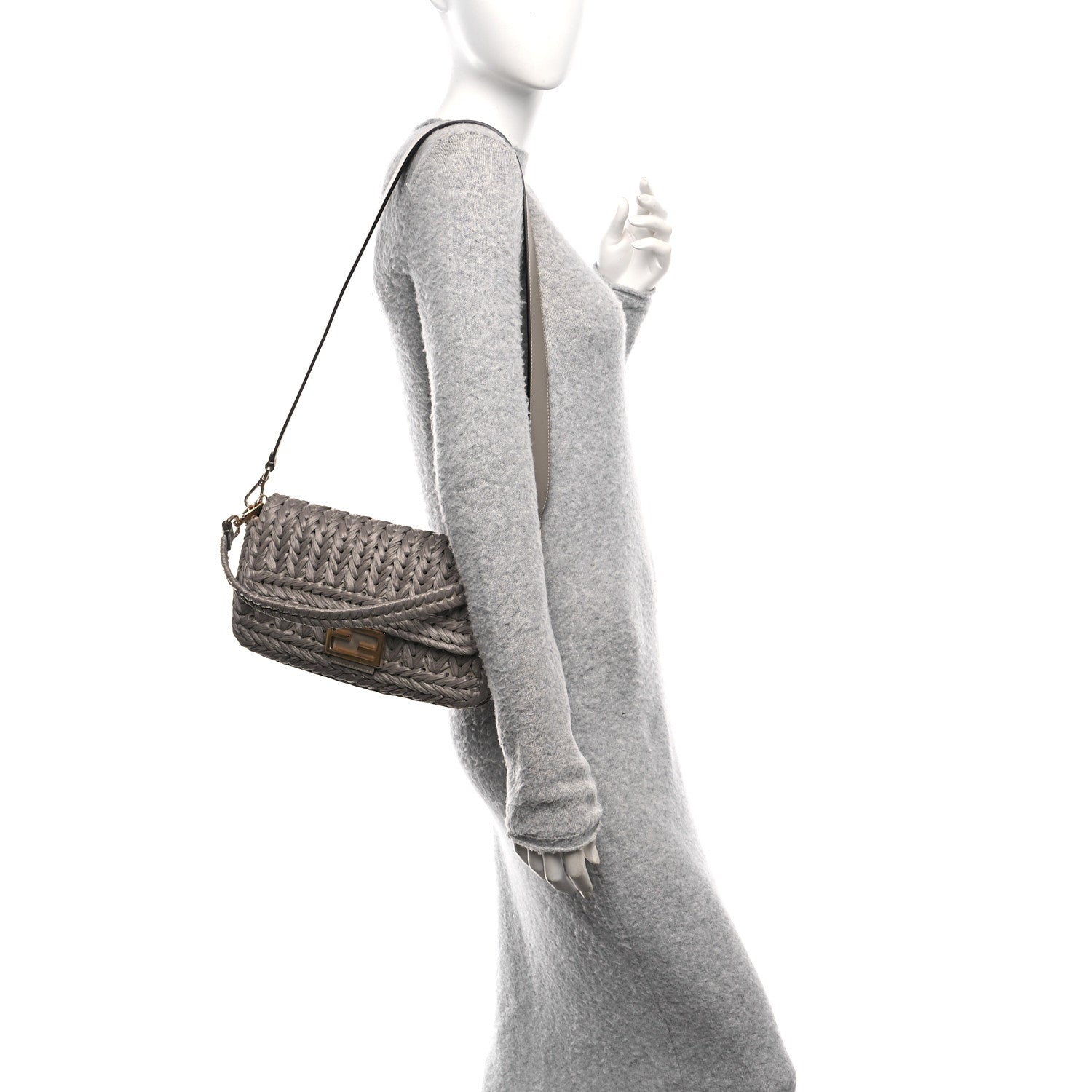 Paglia Vitello Grace FF Woven Baguette Tortora — view 2