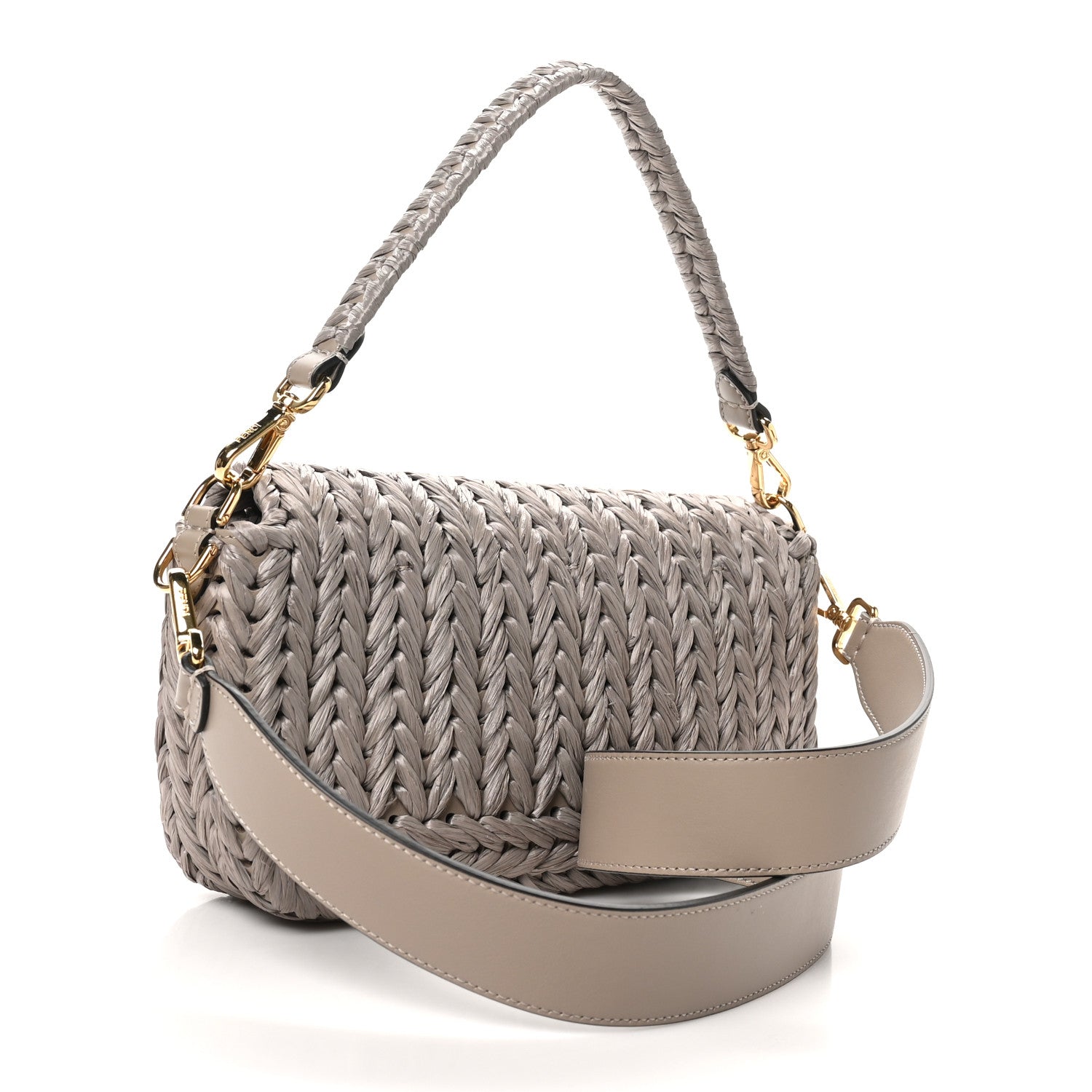 Paglia Vitello Grace FF Woven Baguette Tortora — view 3