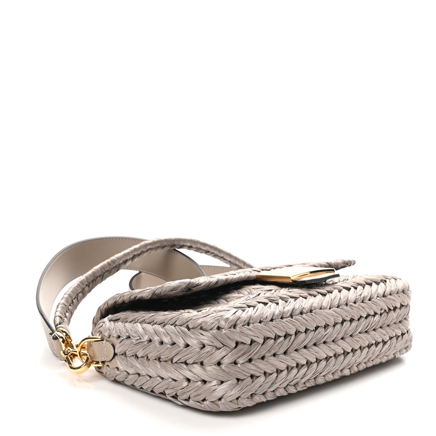 Paglia Vitello Grace FF Woven Baguette Tortora — view 4