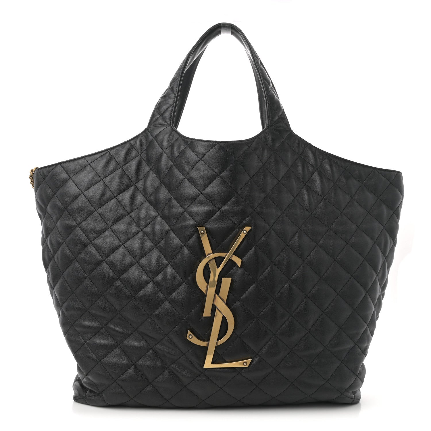 Lambskin Quilted Maxi Icare Shopping Tote Black — view 2