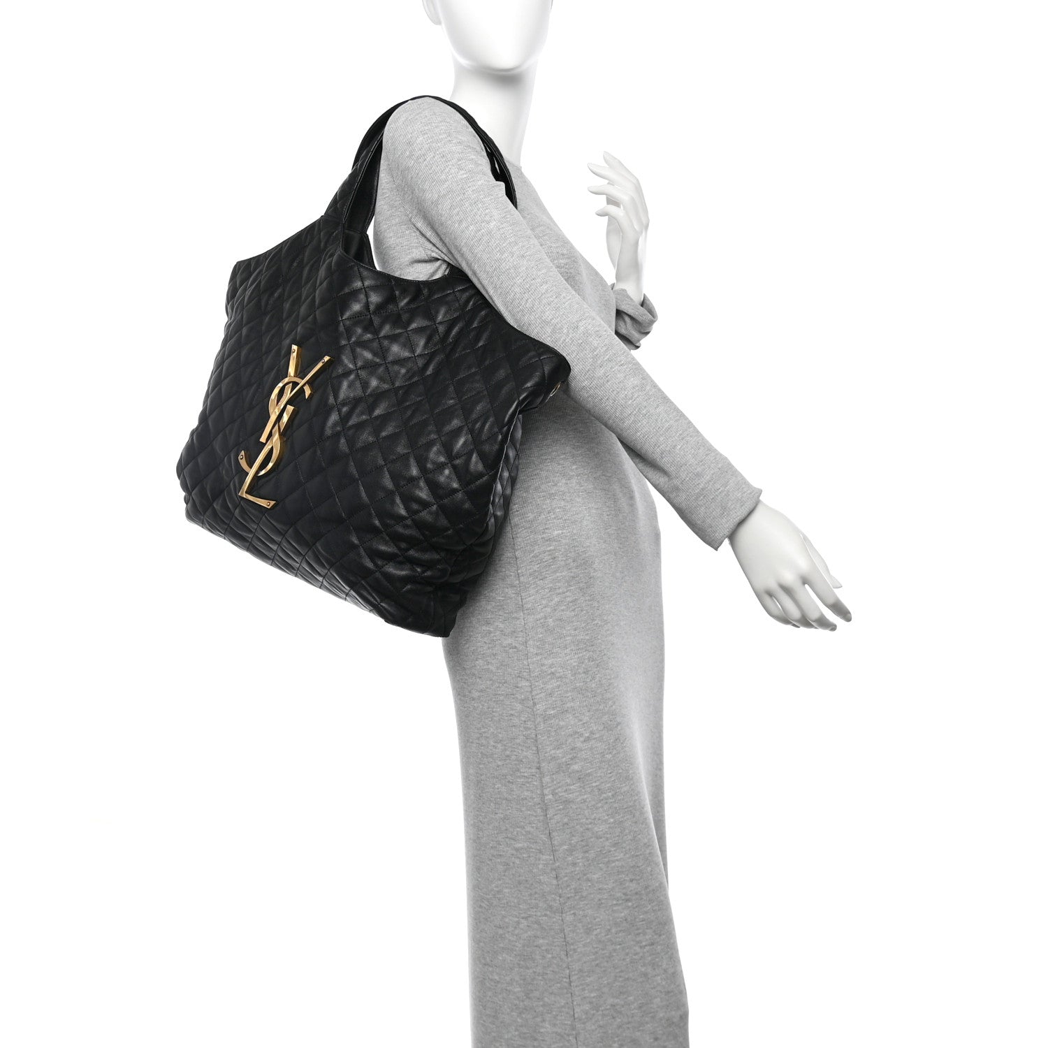 Lambskin Quilted Maxi Icare Shopping Tote Black — view 3