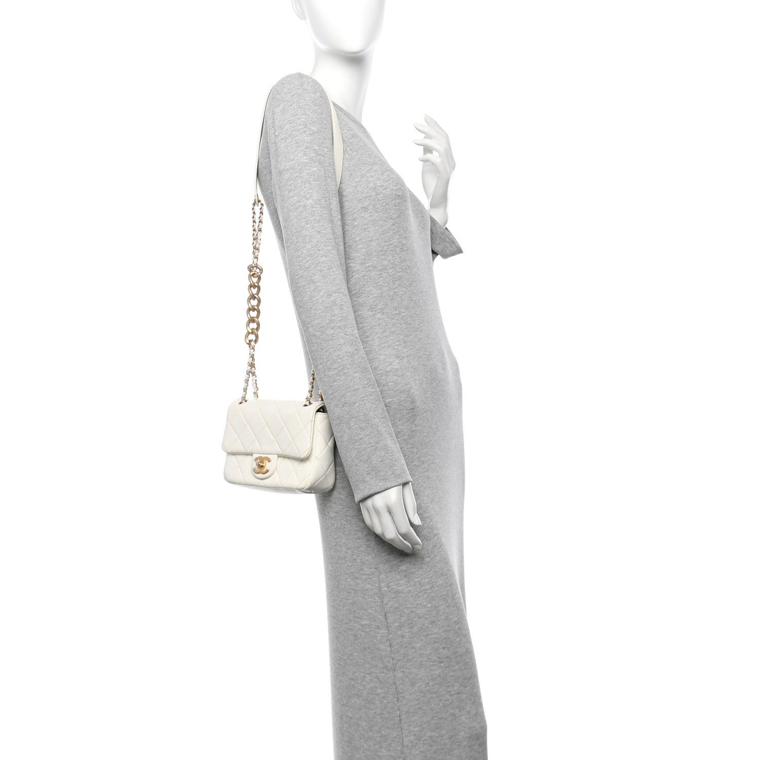 Shiny Lambskin Quilted Mini Flap White — view 2