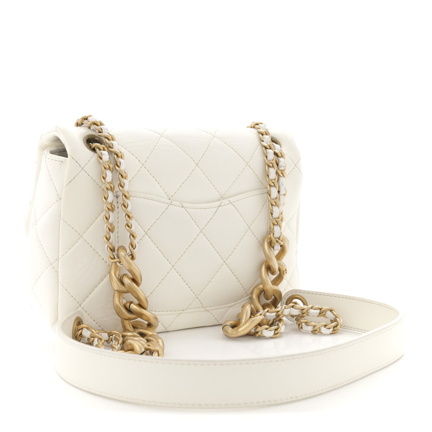 Shiny Lambskin Quilted Mini Flap White — view 3