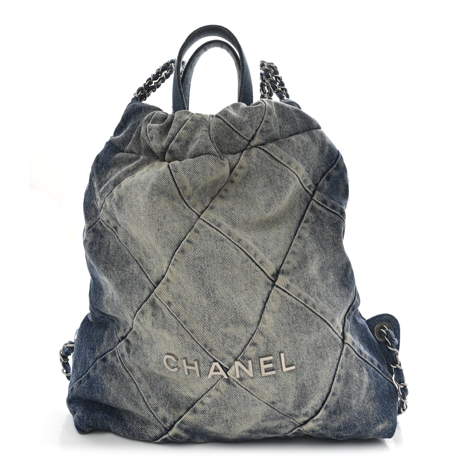 Denim Quilted Chanel 22 Backpack Blue — view 1