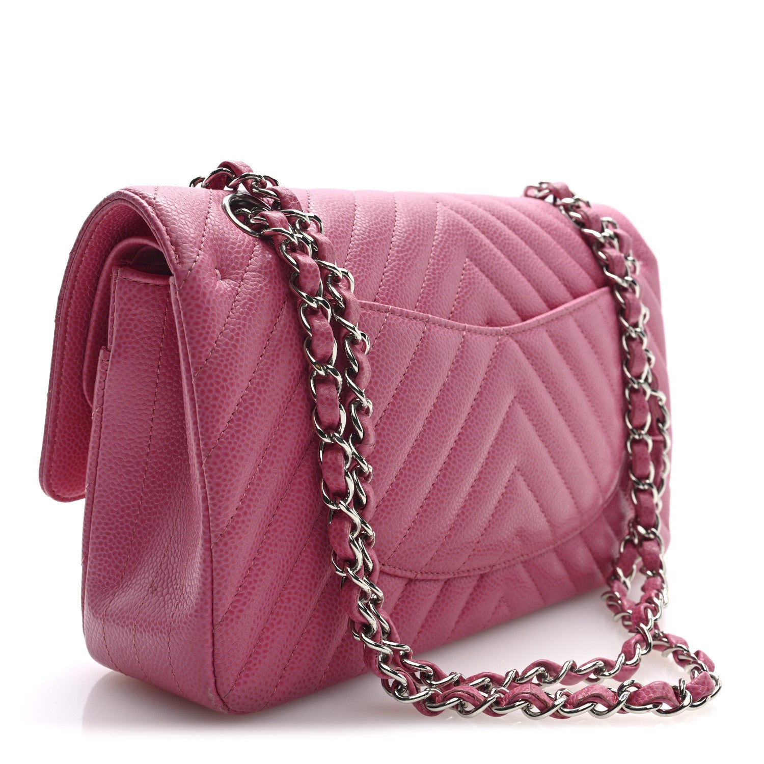 Caviar Chevron Quilted Medium Double Flap Pink — view 3