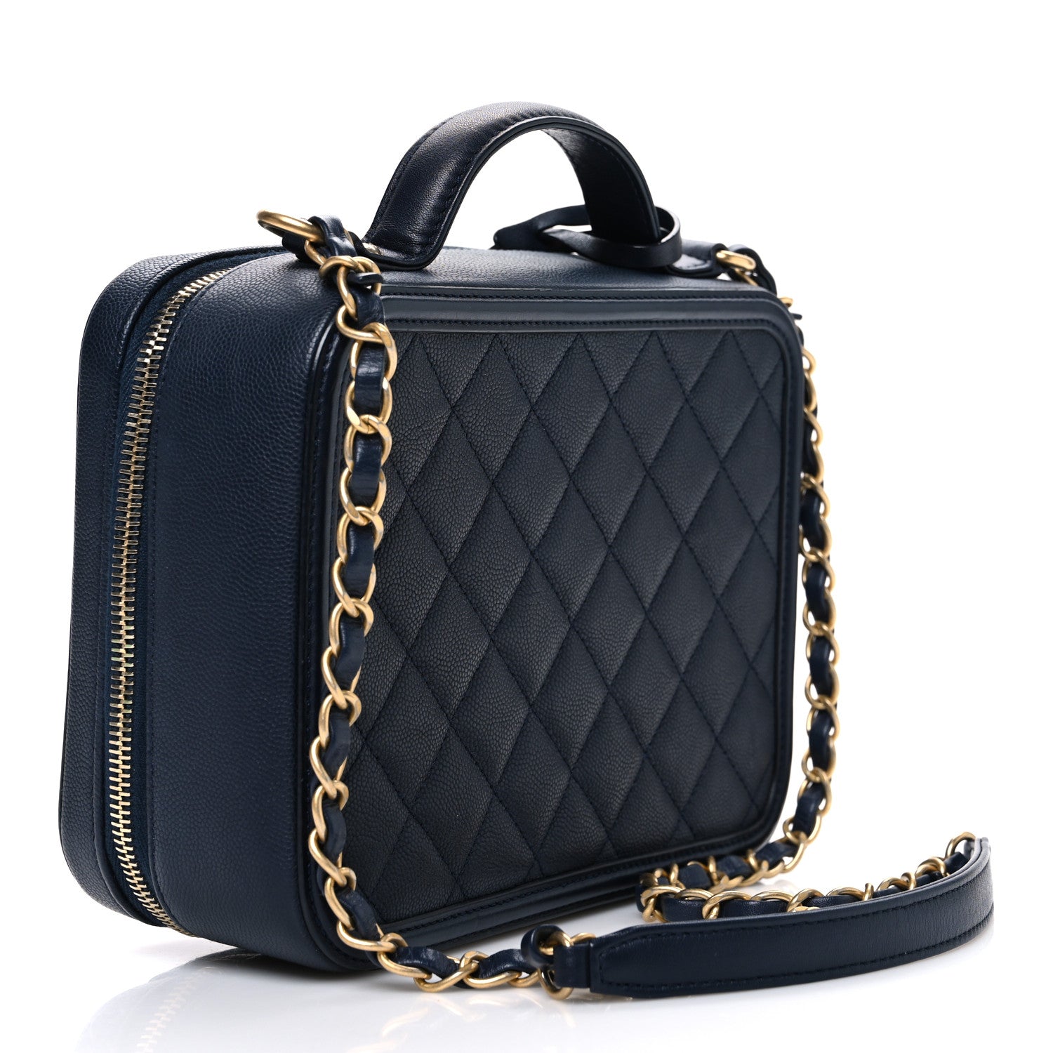 Caviar Quilted Medium CC Filigree Vanity Case Navy — view 3