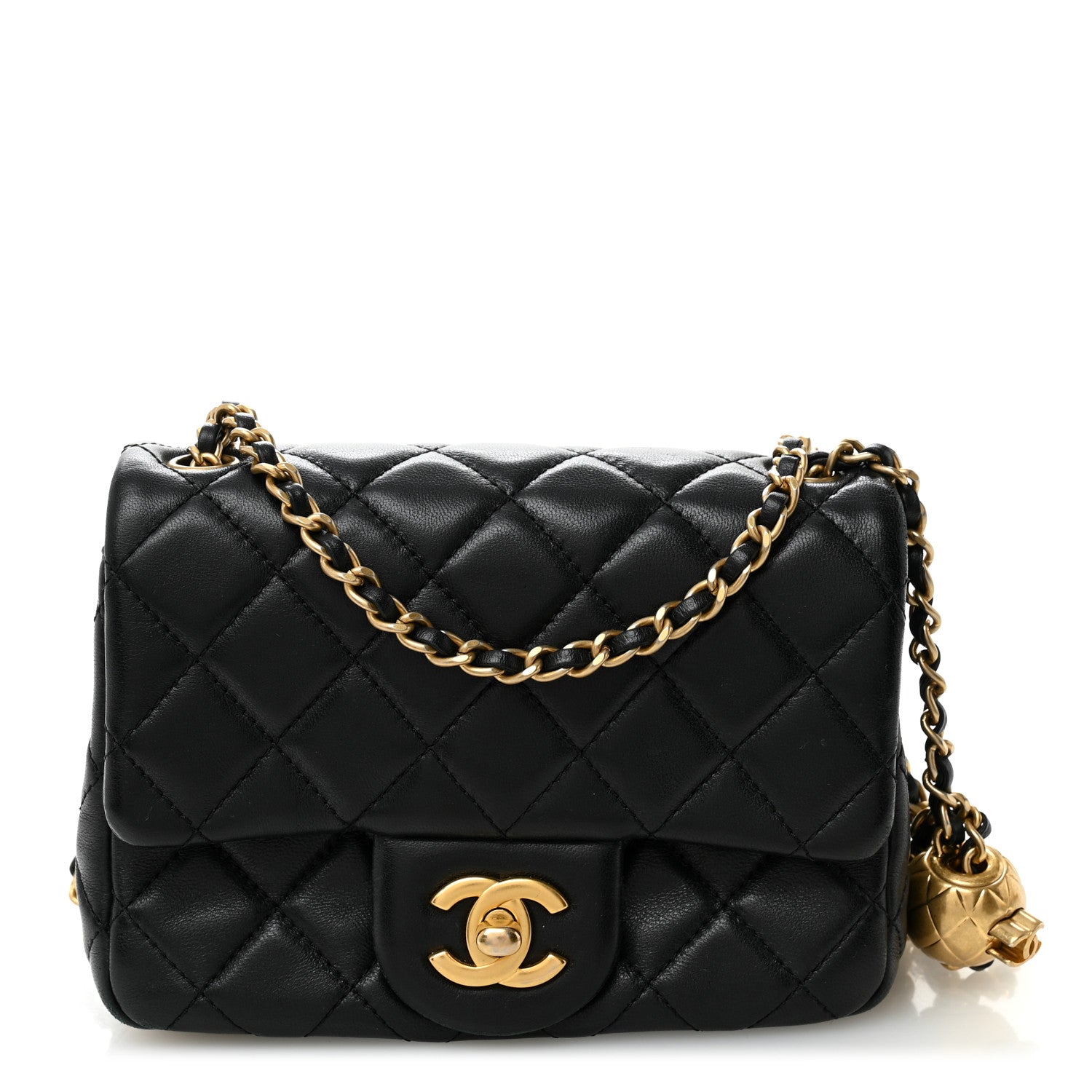 Lambskin Quilted Mini Pearl Crush Flap Black