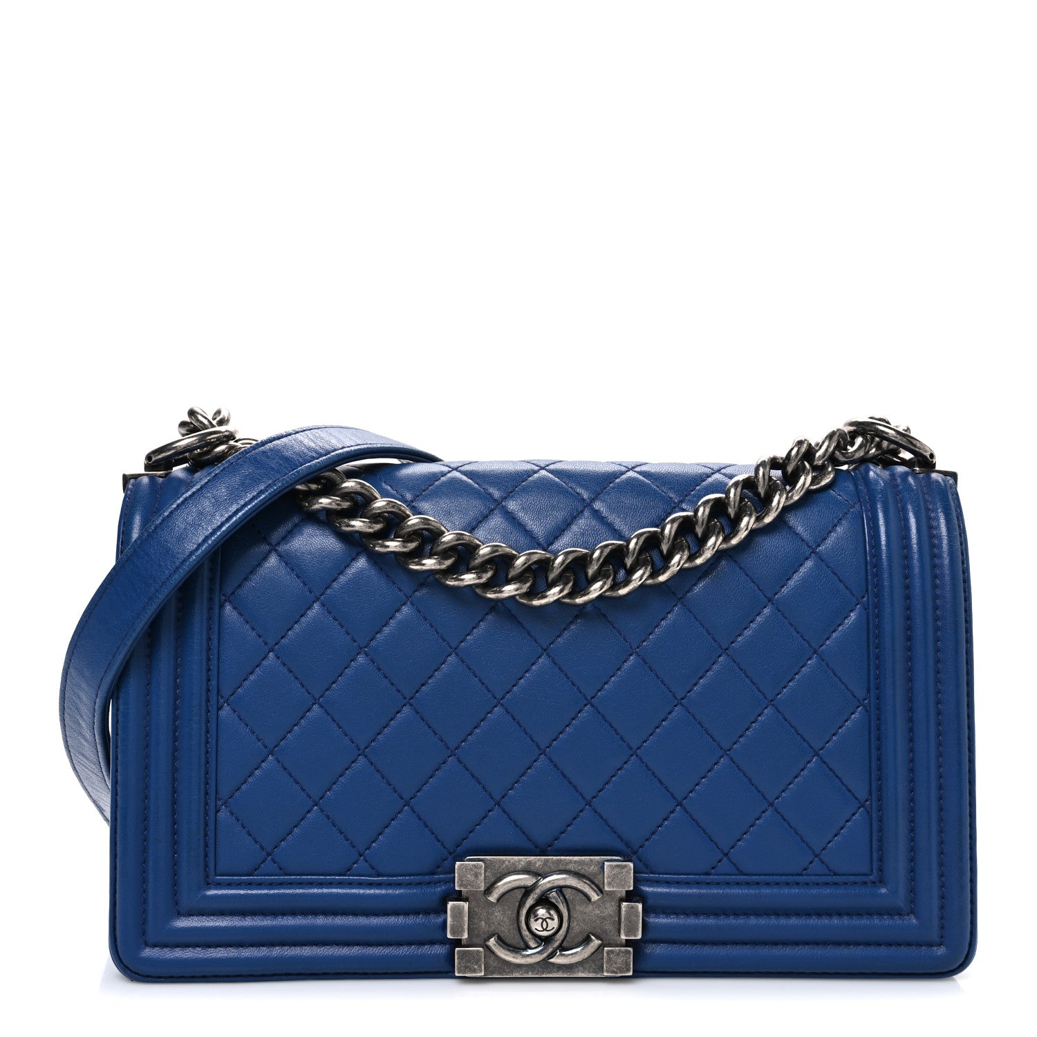 Lambskin Quilted Medium Boy Flap Blue