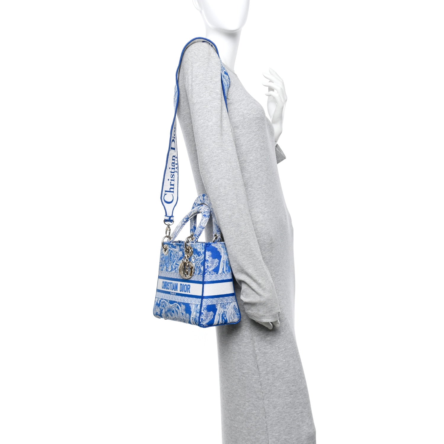 Canvas Toile De Jouy Reverse Embroidered Medium Lady D-Lite Fluorescent Blue — view 2